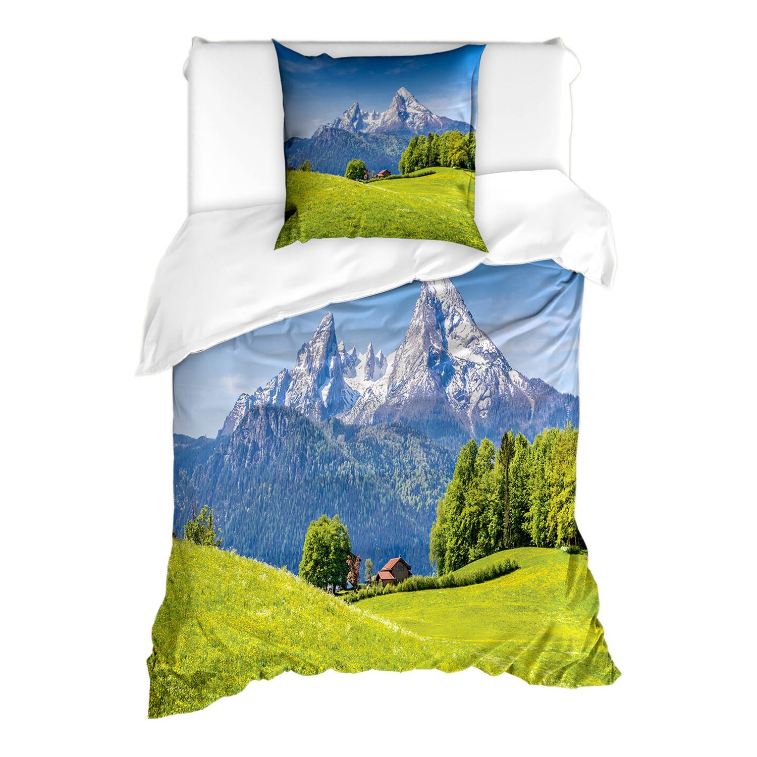 Berg Bettwäsche Microfaser Grün 135x200cm Kissen 80x80cm
