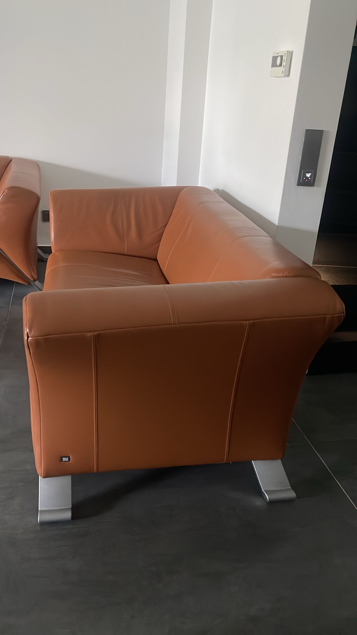 2x Sofa Leder Aluminium Orange