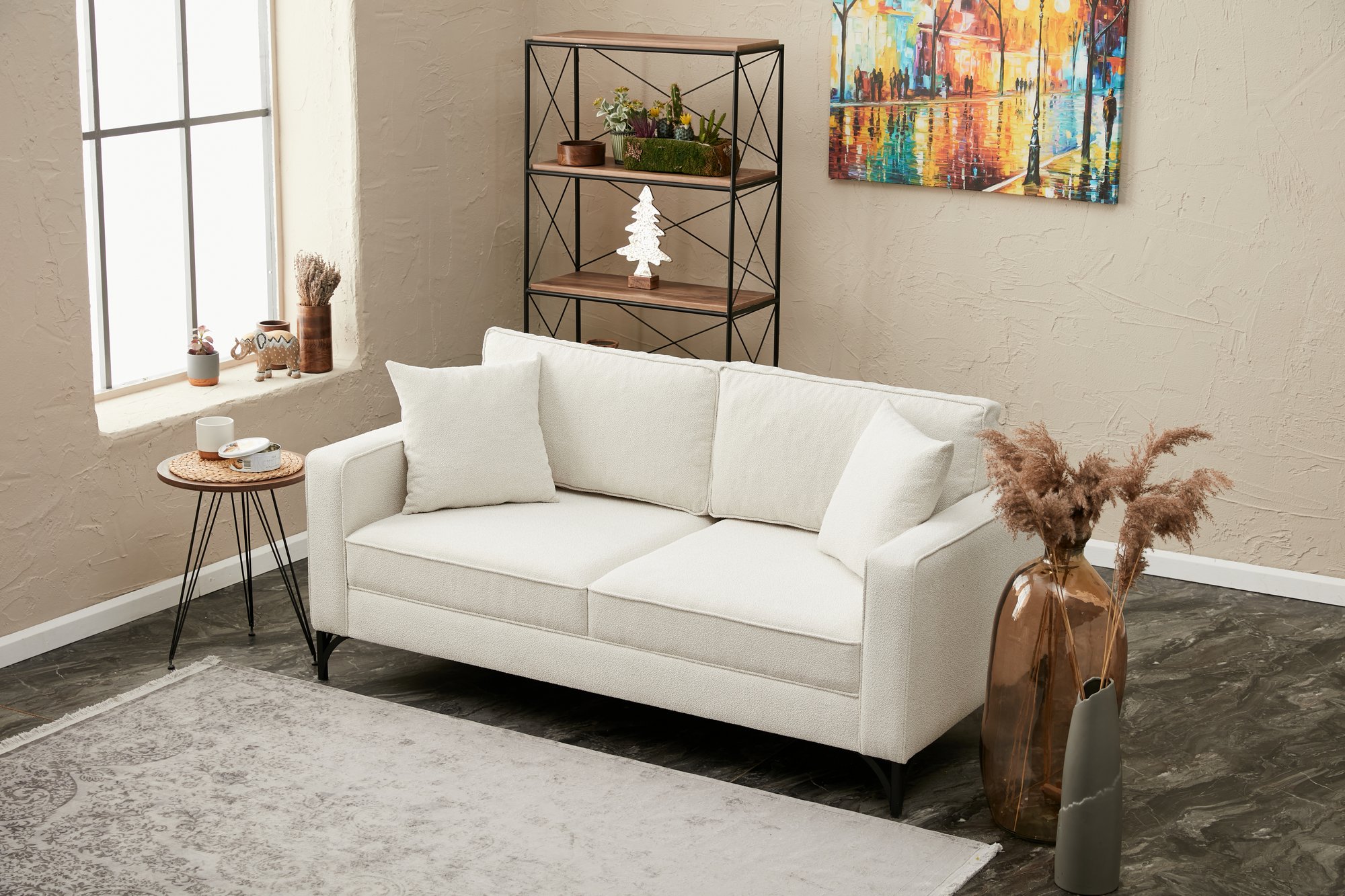 Lima Sofa 2-Sitzer Creme mit schwarzen Beinen