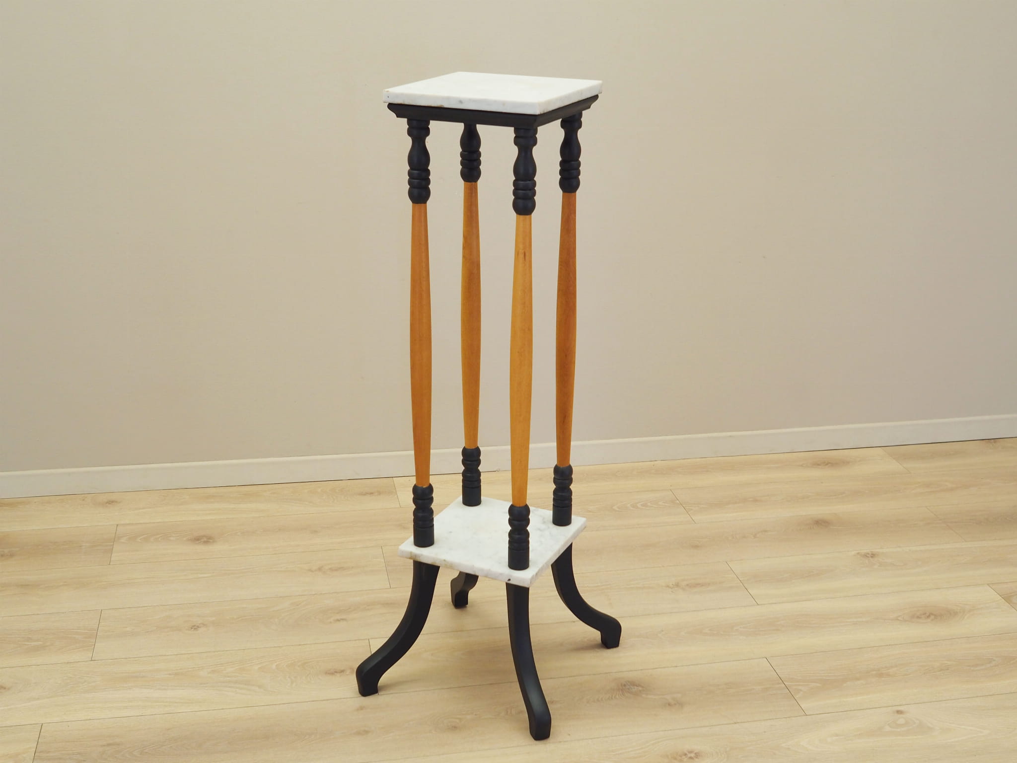 Vintage Plant Stand Wood Stone Multicolored 1970s