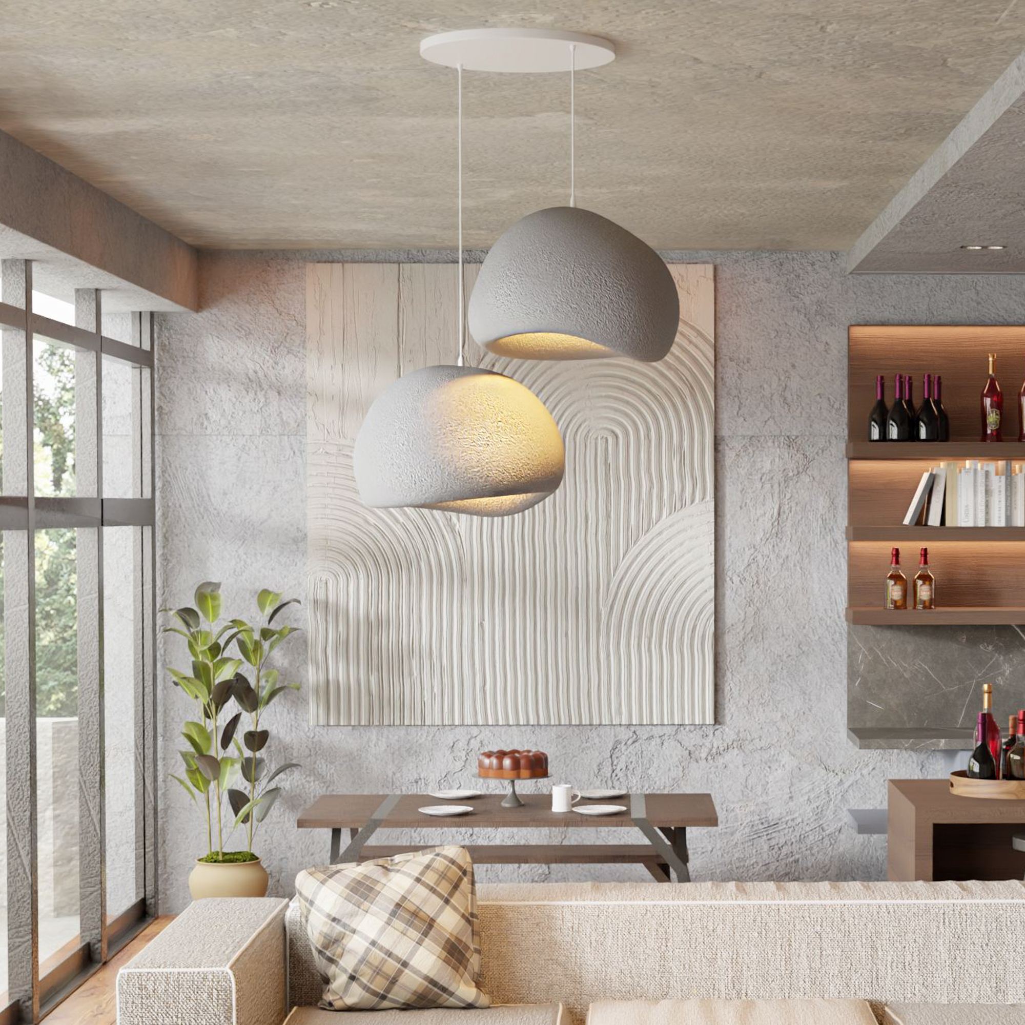 2-Flammig Wabi Sabi Barecasts Pendelleuchte Beton Grau