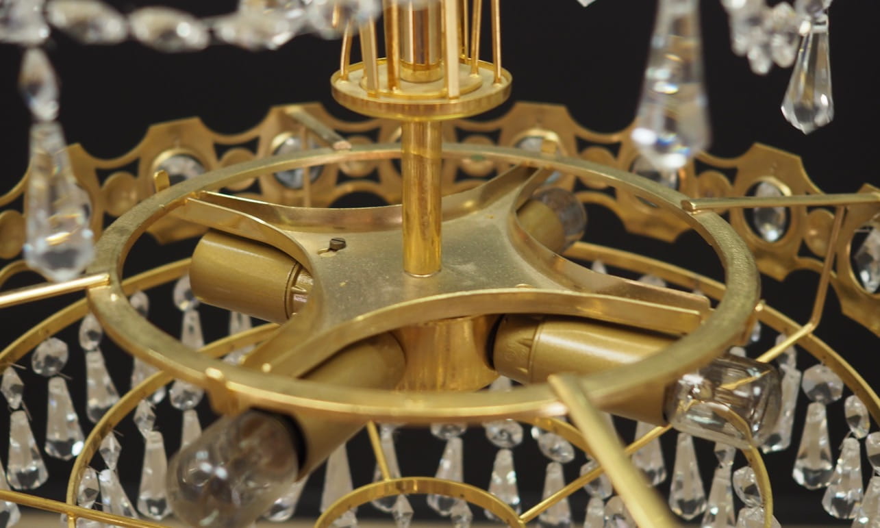 Vintage Chandelier Brass Glass Gold 1970s