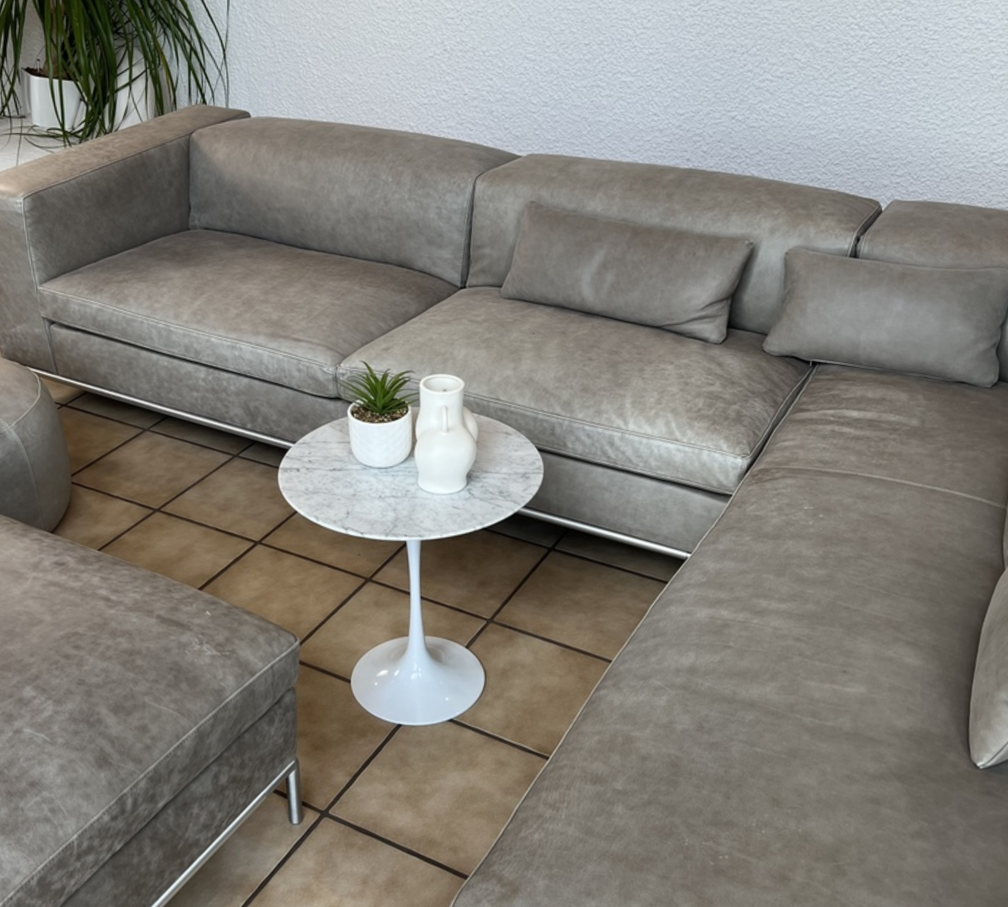 Sofa, Hocker & Pouf Leder Edelstahl Grau