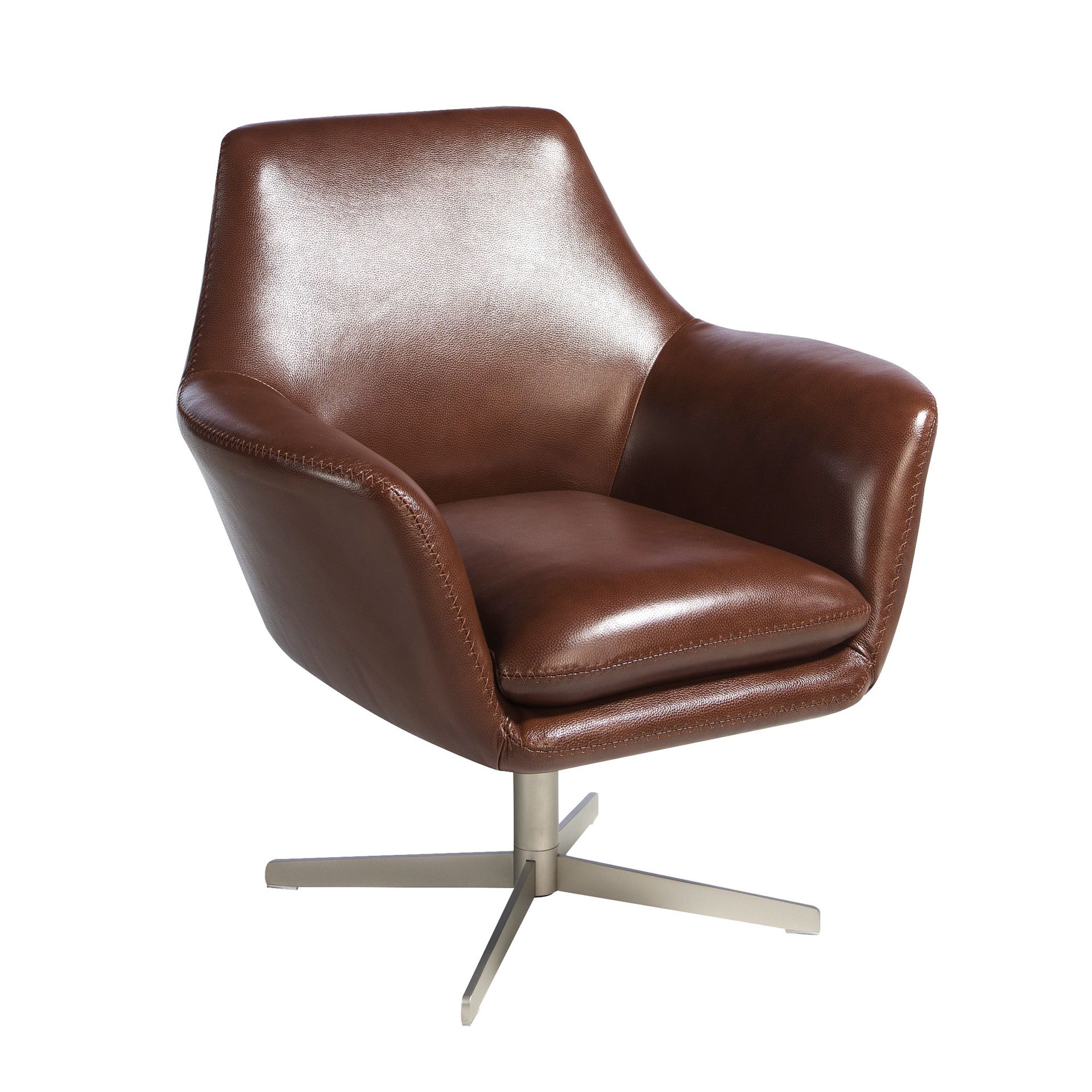 Cognac brown leather swivel armchair 5093