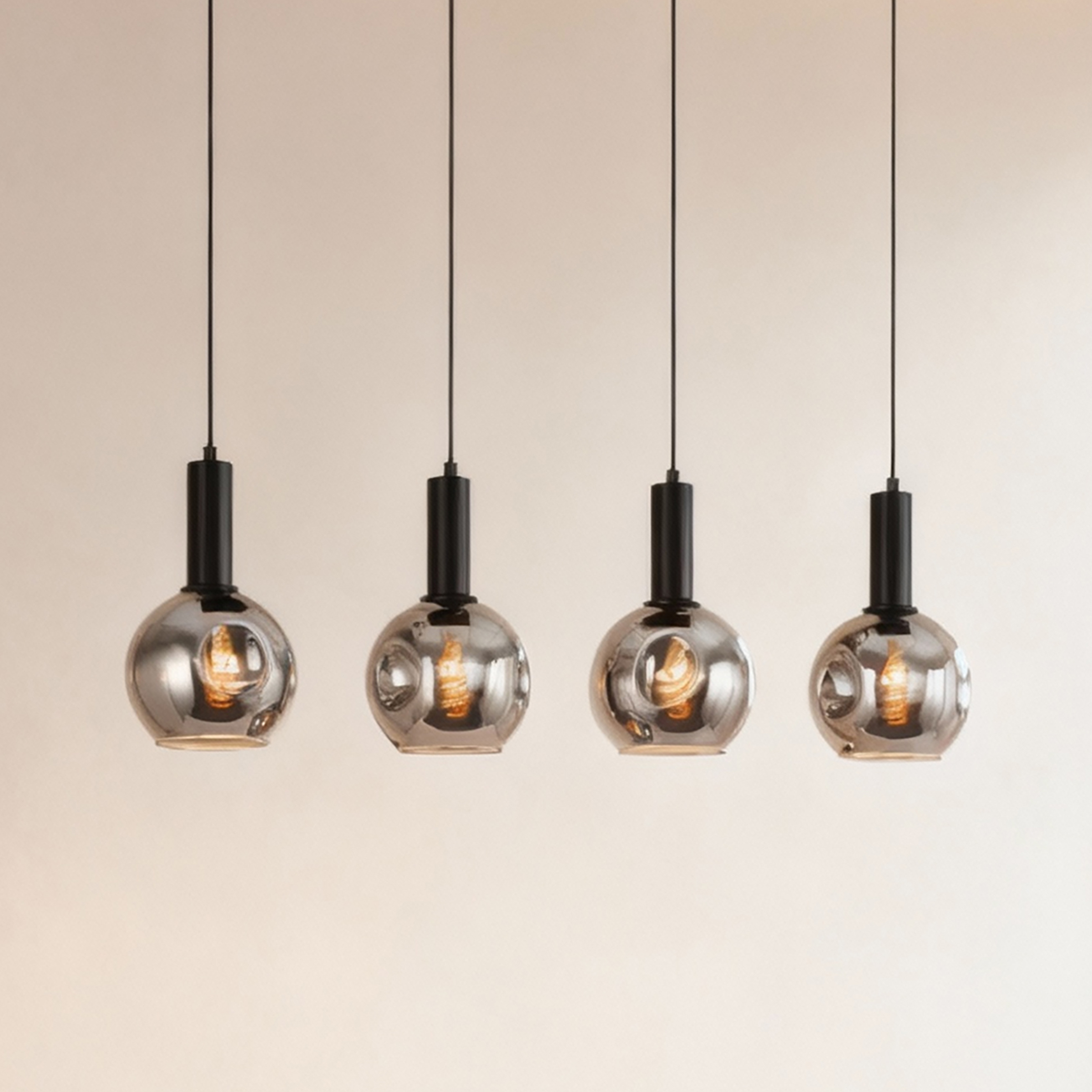 4-Light Ardeno Pendant Light Cast Iron Smoked Glass Black