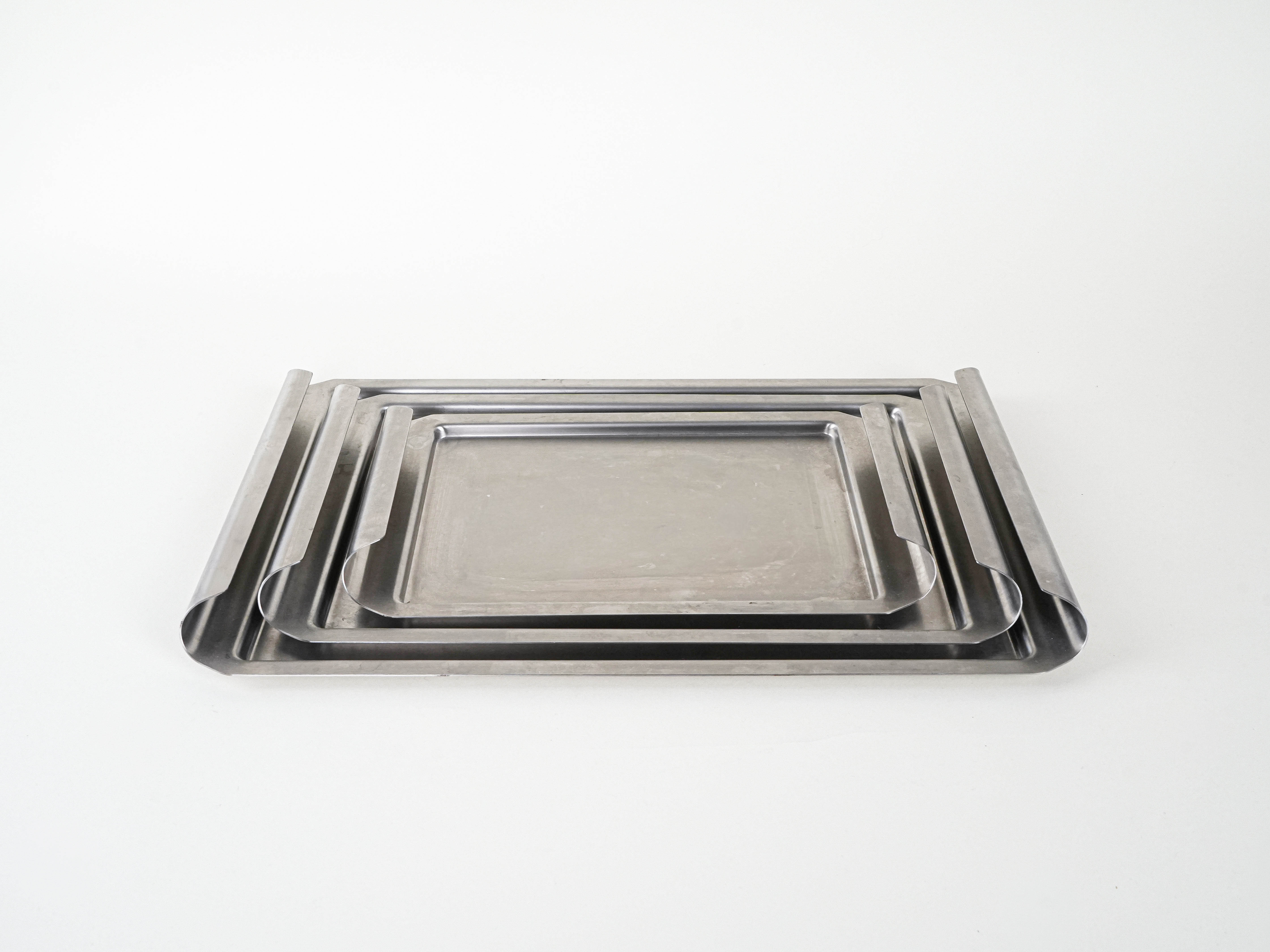 Set of 2 Stainless Steel Trays 1970s