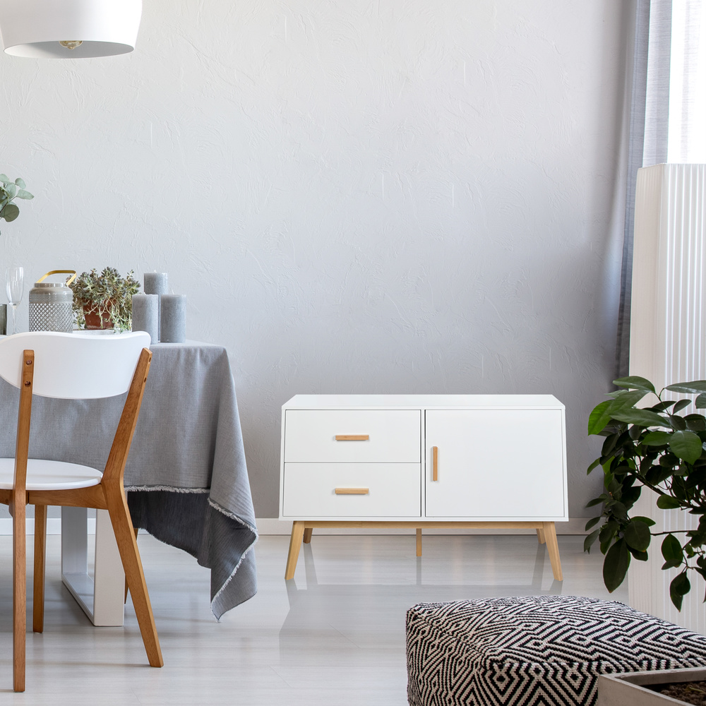 Tarolo Sideboard mit 2 Schubladen und 1 Tür Eiche Weiß