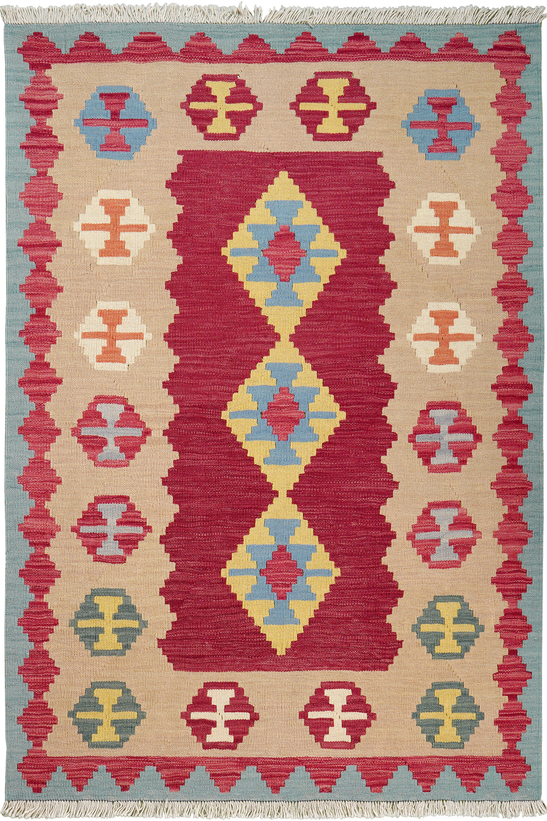 Tappeto Kilim Gashgai Lana Rosso