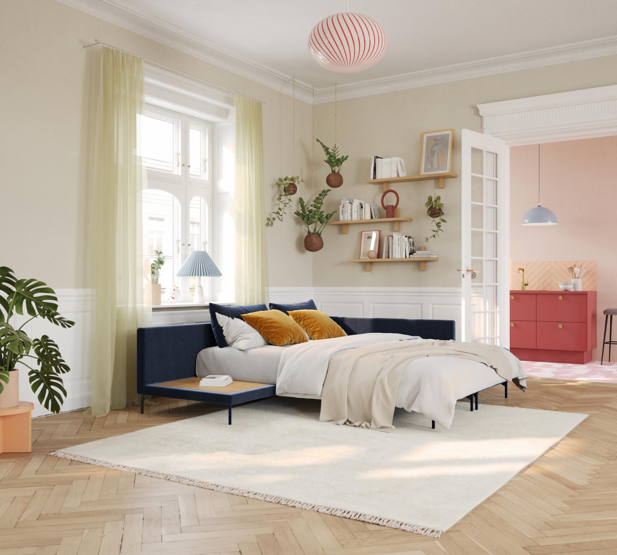 Vivica Schlafsofa Récamiere Links Velours Matt Beige