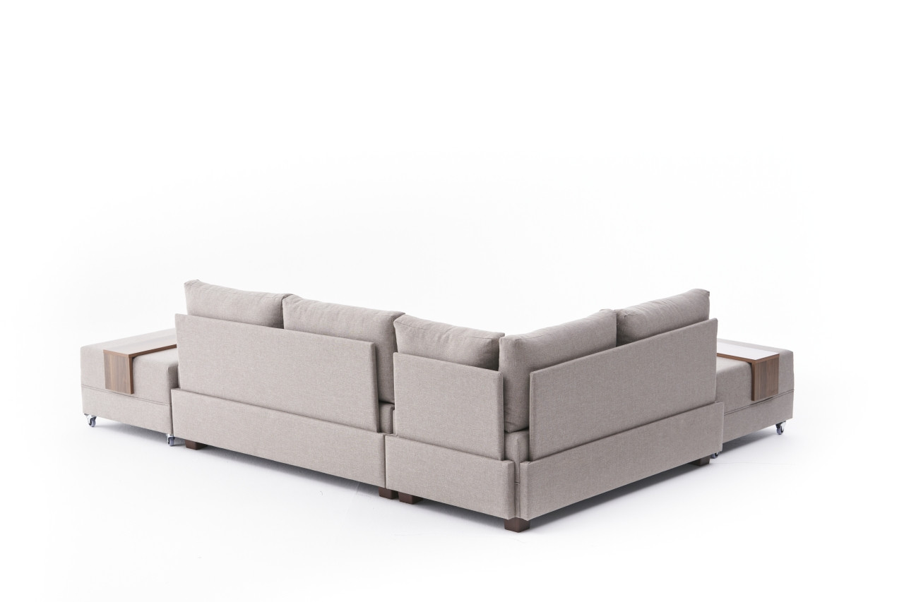 Fly Ecksofa Links mit 2 Hockern Creme