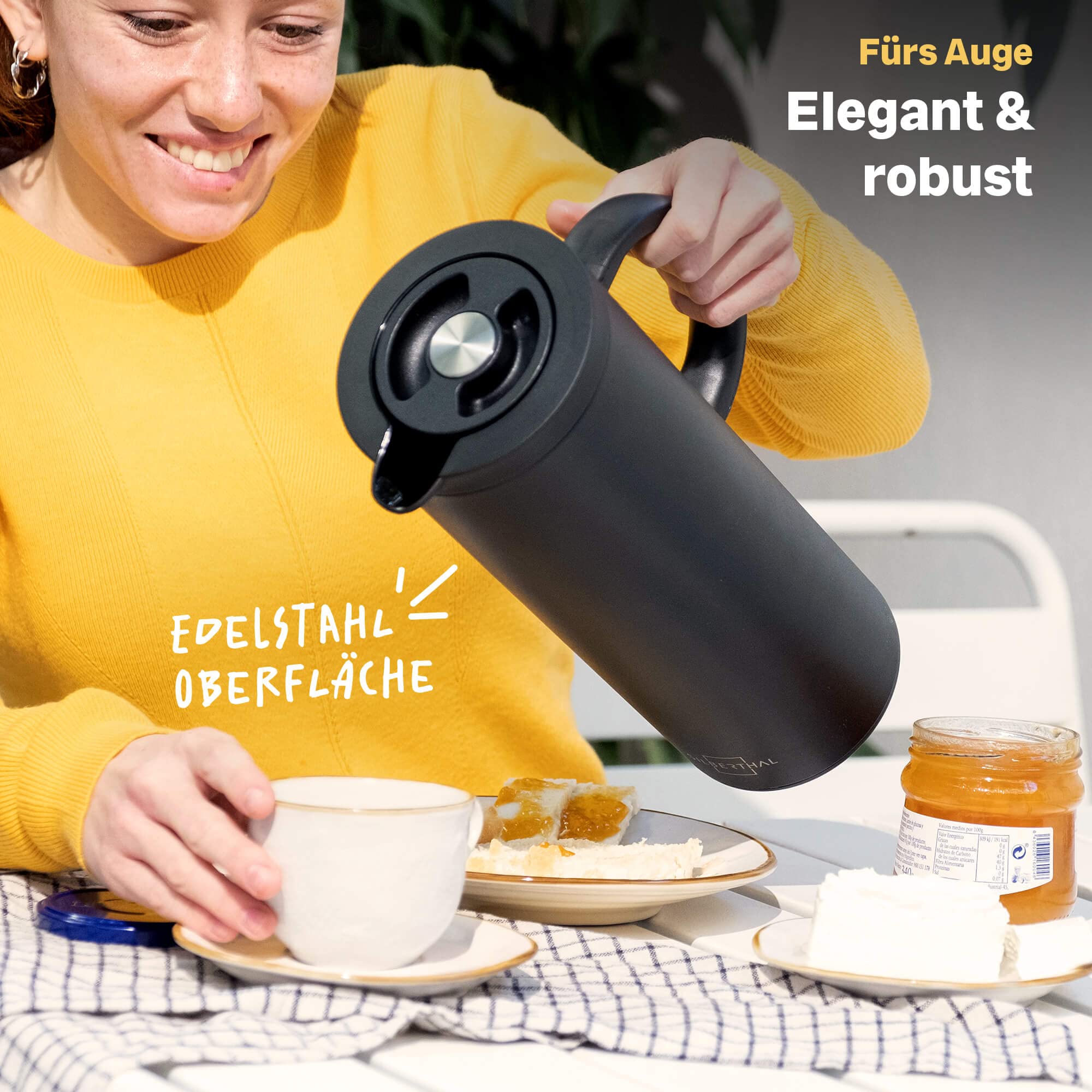 Thermoskanne 1l Edelstahl Schwarz