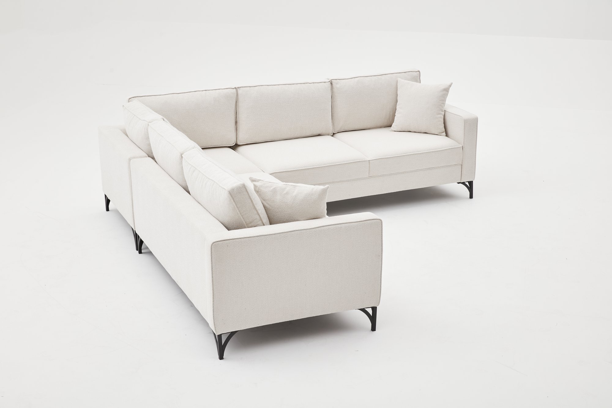 Lima Ecksofa 4-Sitzer Creme mit schwarzen Beinen