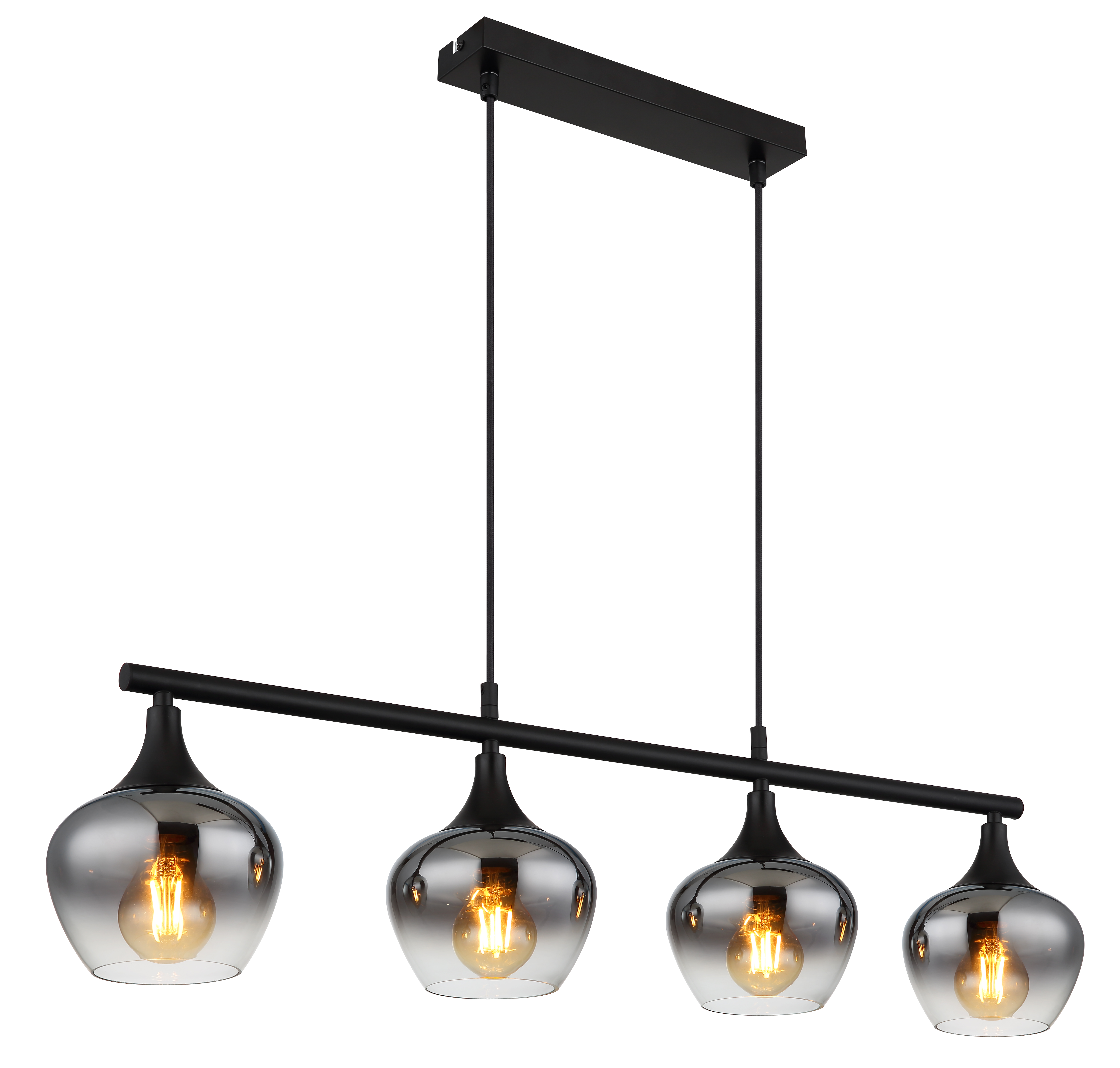 Maxy Typ E Pendelleuchte 4-flammig Rauchglas Eisen Schwarz 