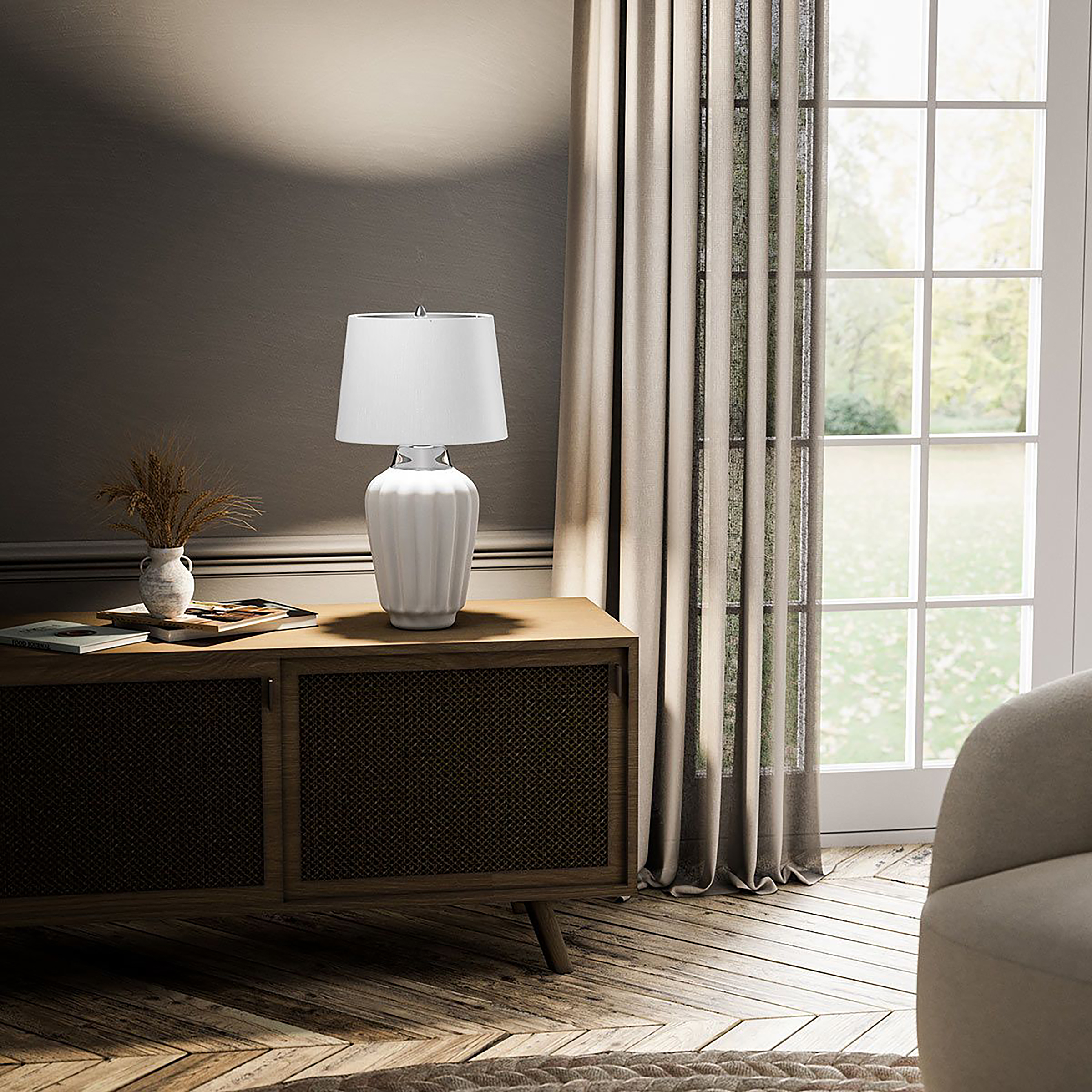 Bexley Tischleuchte Stahl Keramik Weiß Silber