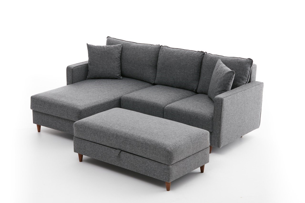 Eva Sofa Récamiere Links mit Hocker Grau