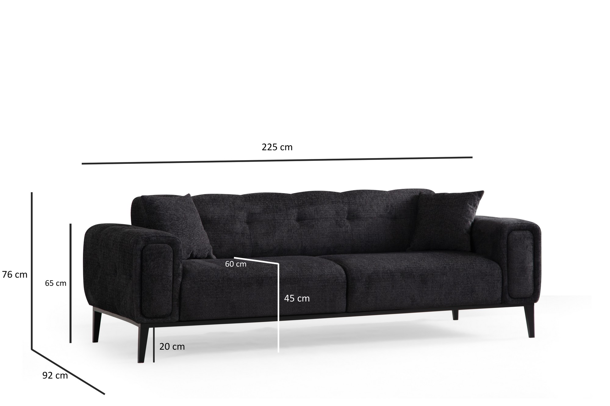 Athena 3-Sitzer Schlafsofa Schwarz