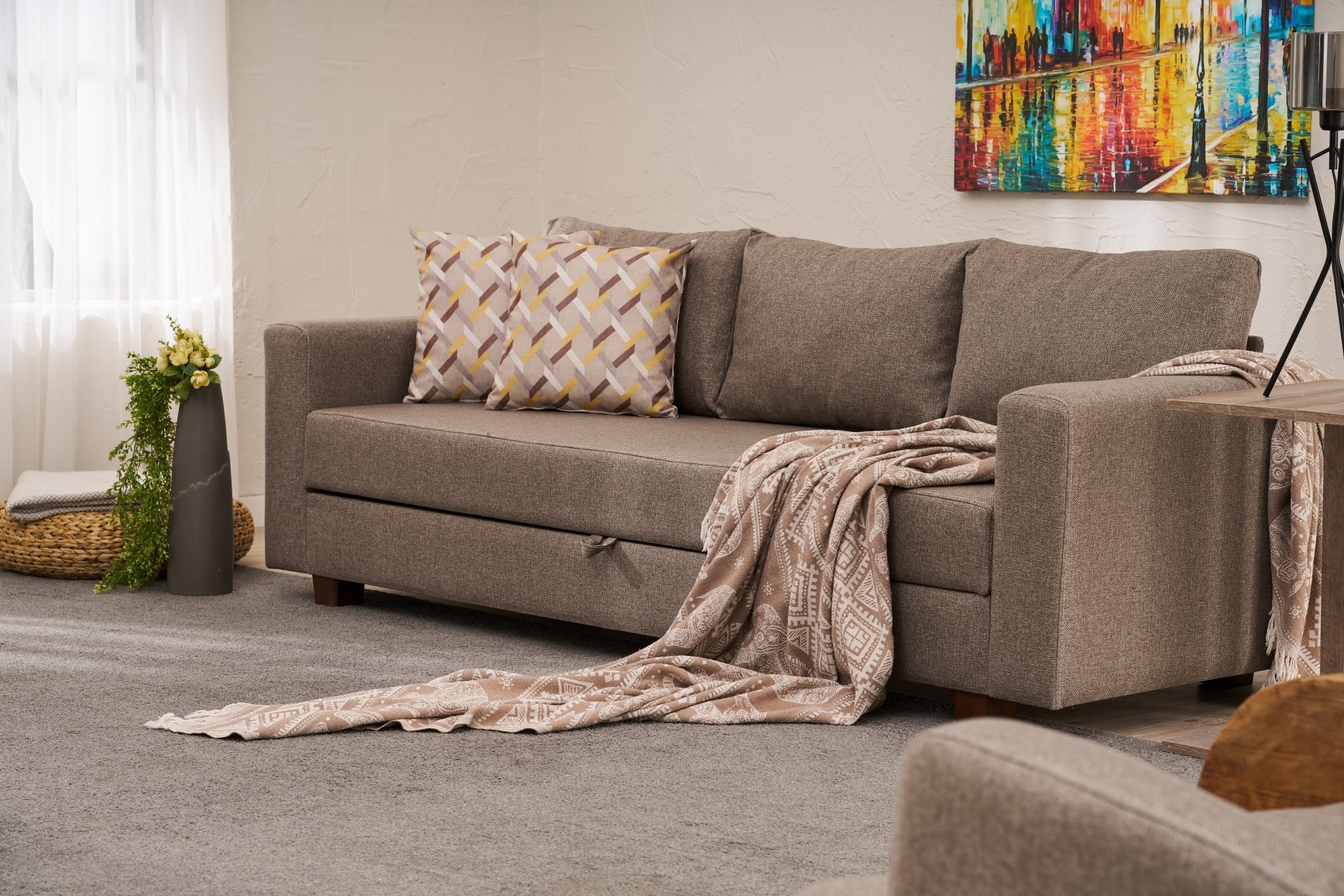 Aly Sofa Bed 3-Seater Brown