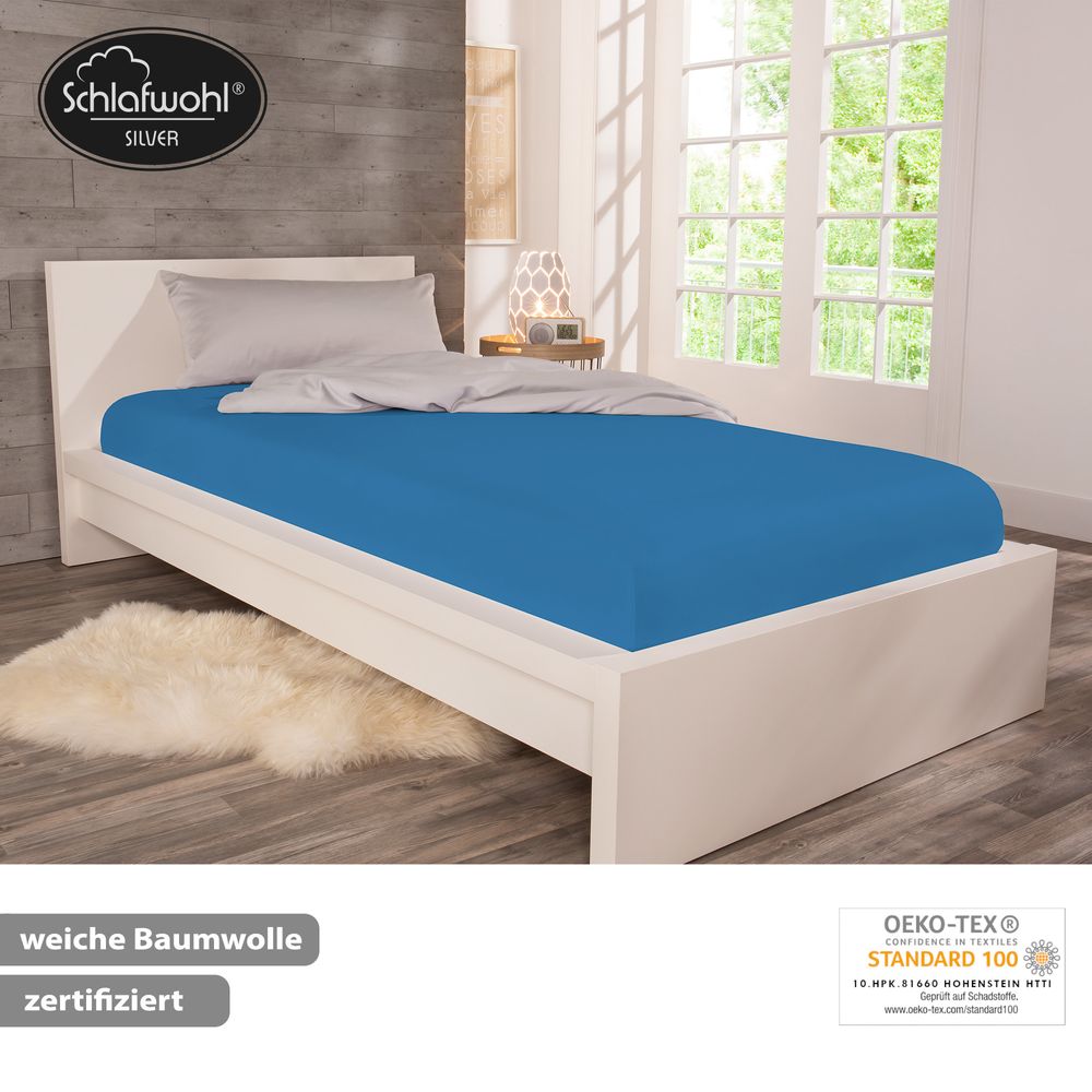 Spannleintuch für Boxspringbett aus Baumwolle Blau