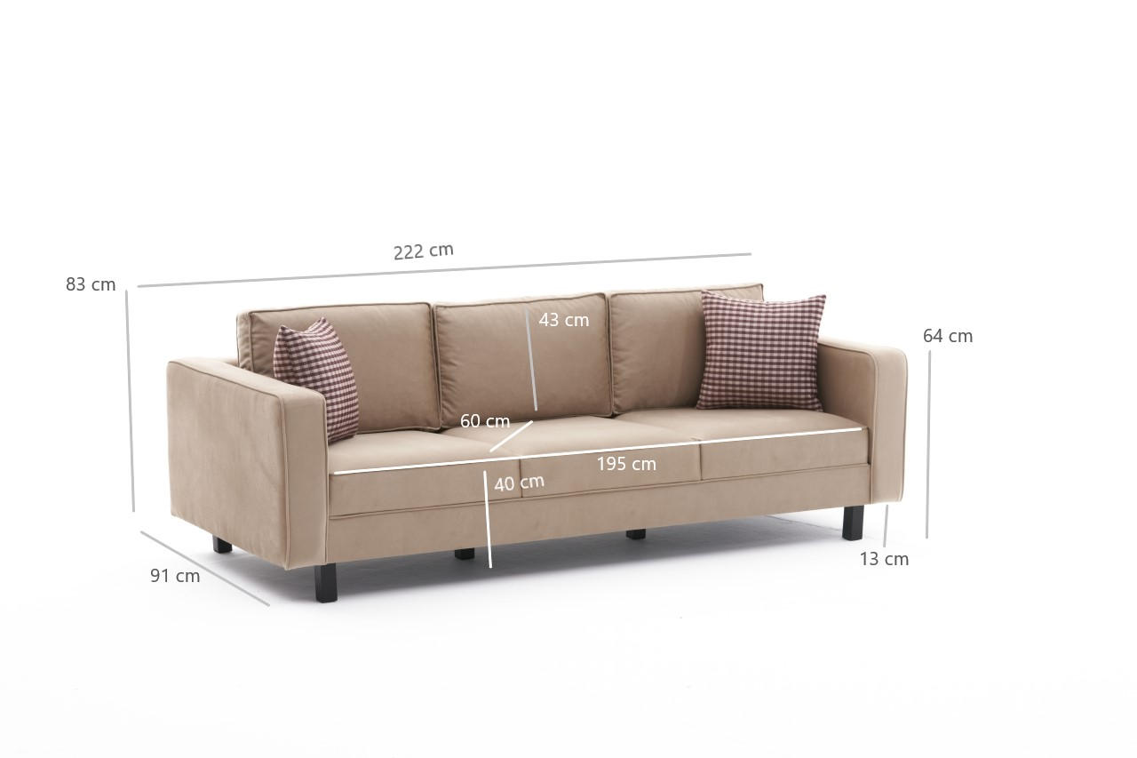 Kale Sofa 3-Sitzer Samt Creme