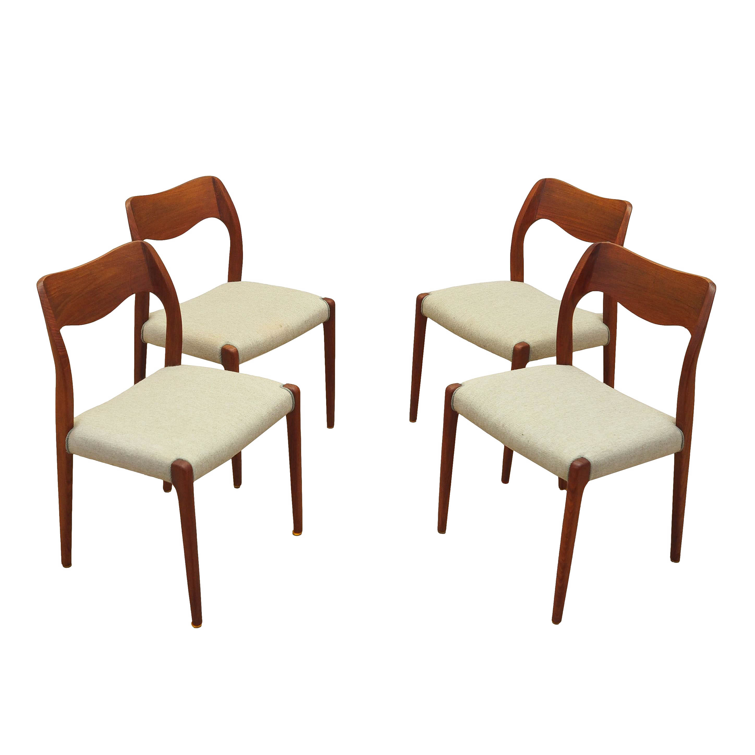 Teak wood chair set 4-piece 1960s, Designer: 