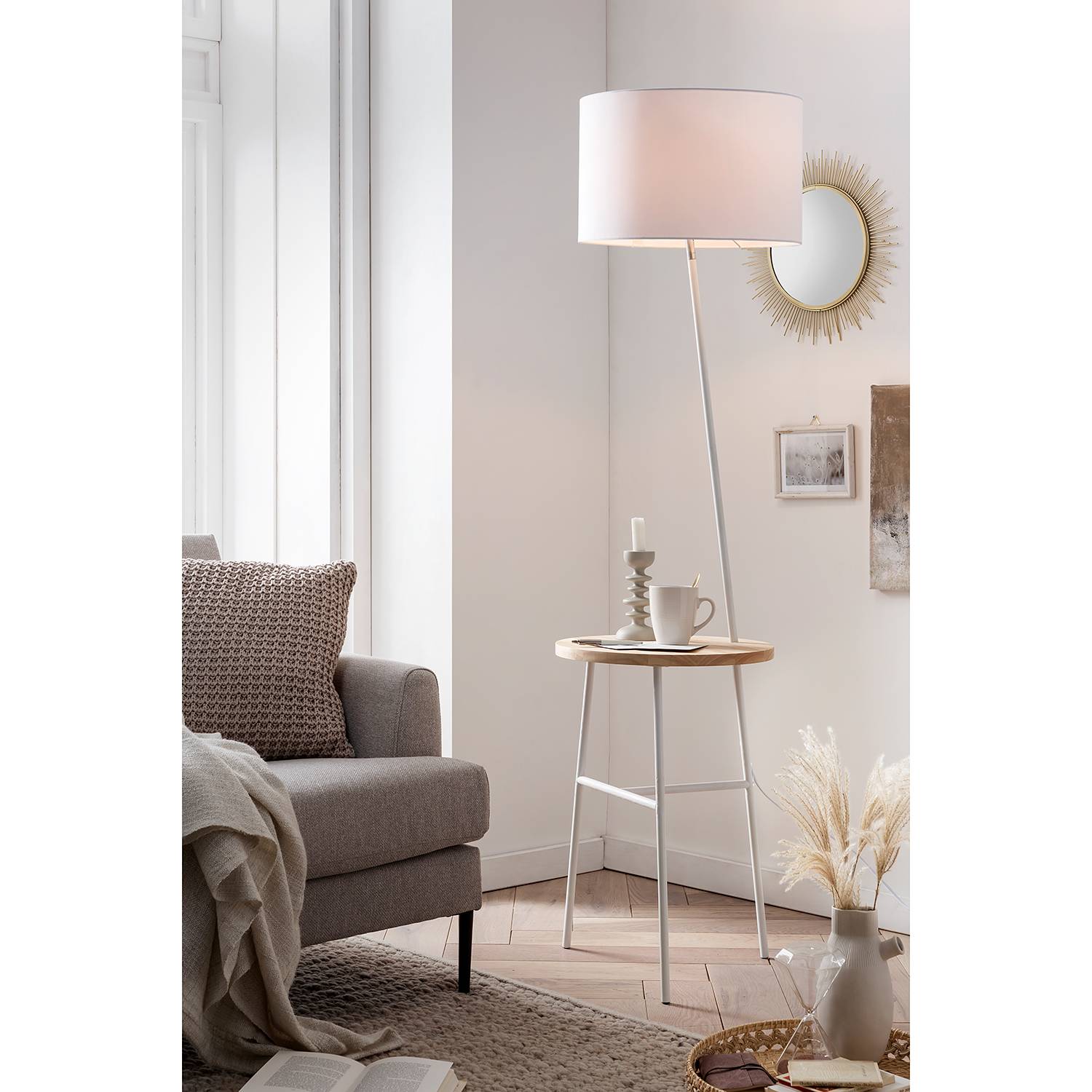 Floor lamp Virke 1-light steel mixed fabric