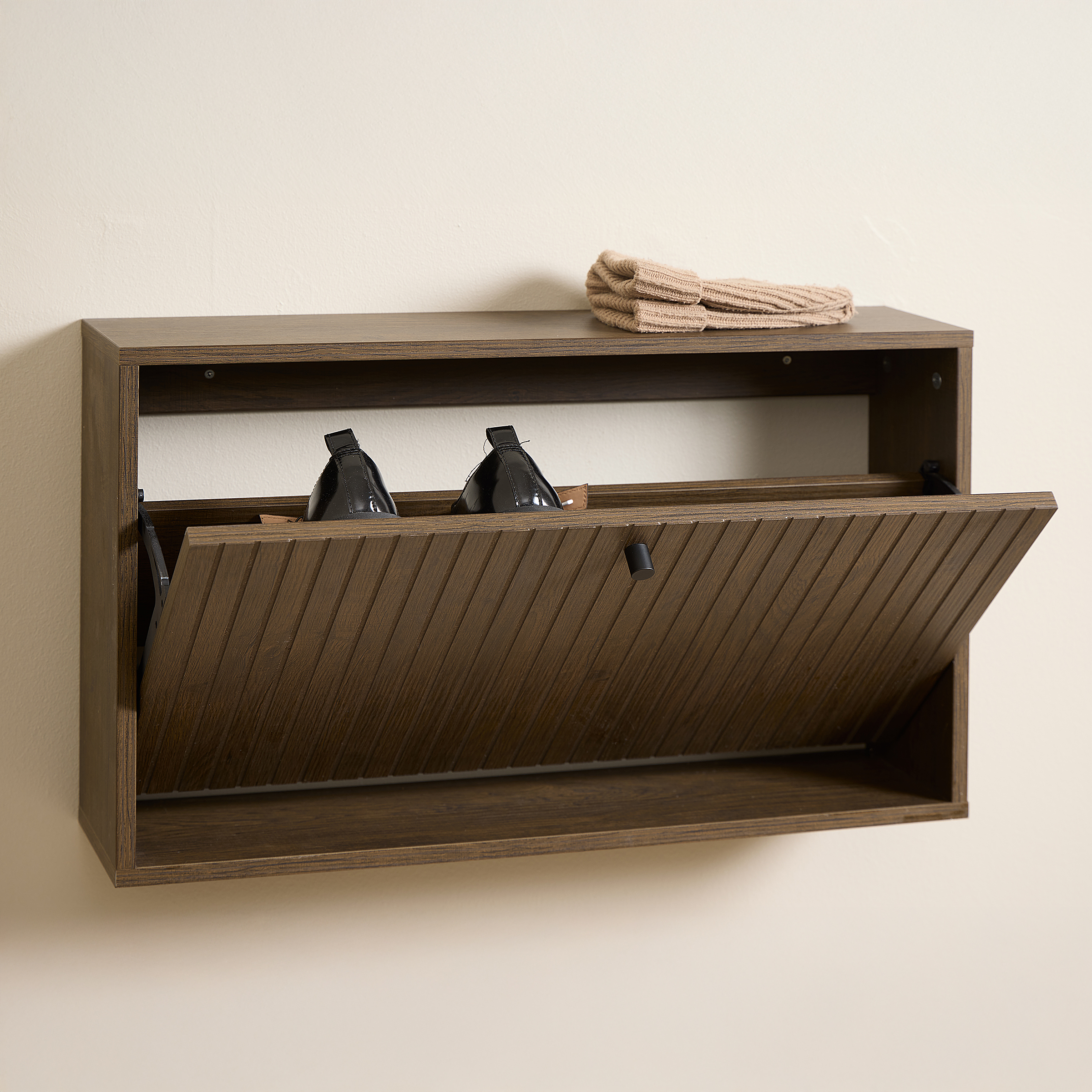 Wall-mounted Shoe Cabinet Edmo Dark Oak