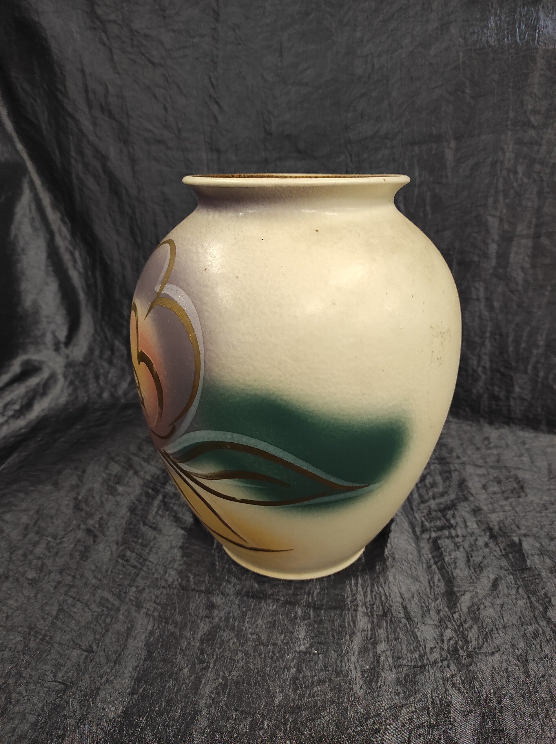 Vintage Keramik Vase Braun Weiß