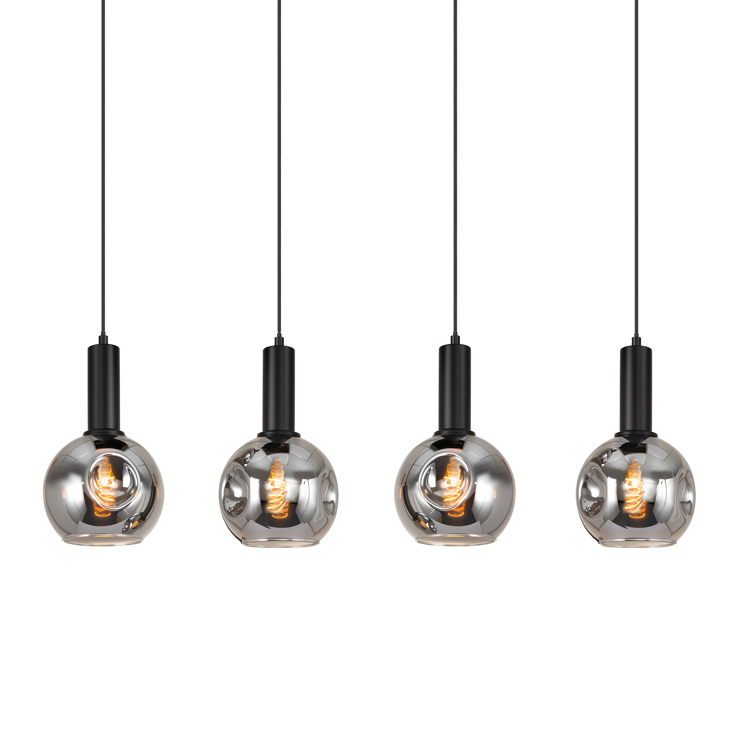 4-Light Ardeno Pendant Light Cast Iron Smoked Glass Black