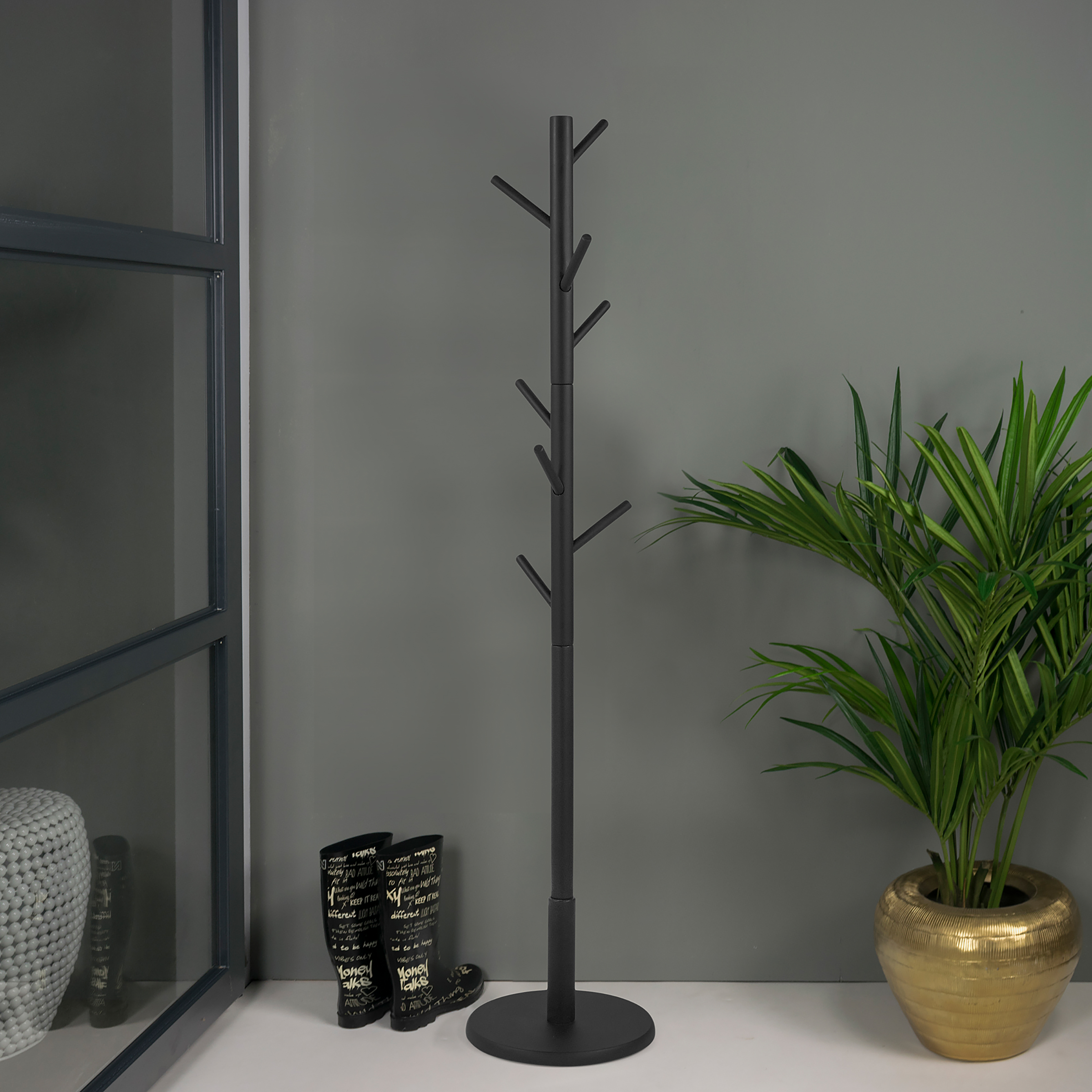 Nootas Massiver Garderobenständer Gummibaum Schwarz