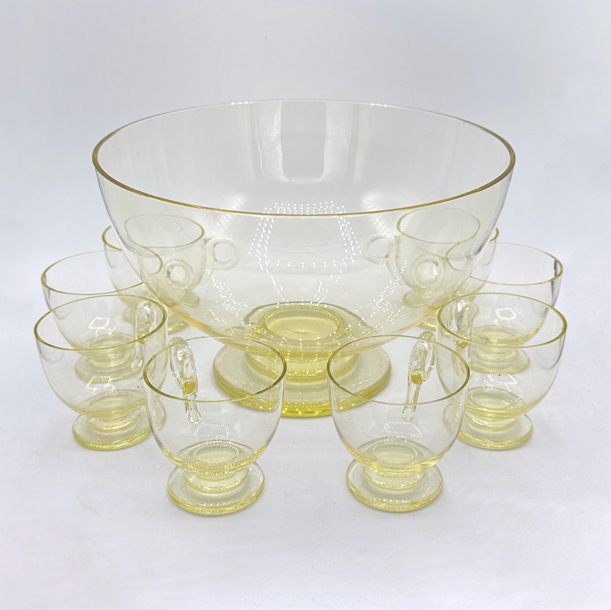 Vintage Art Deco Bowle Set Glas Gelb 1930er Jahre