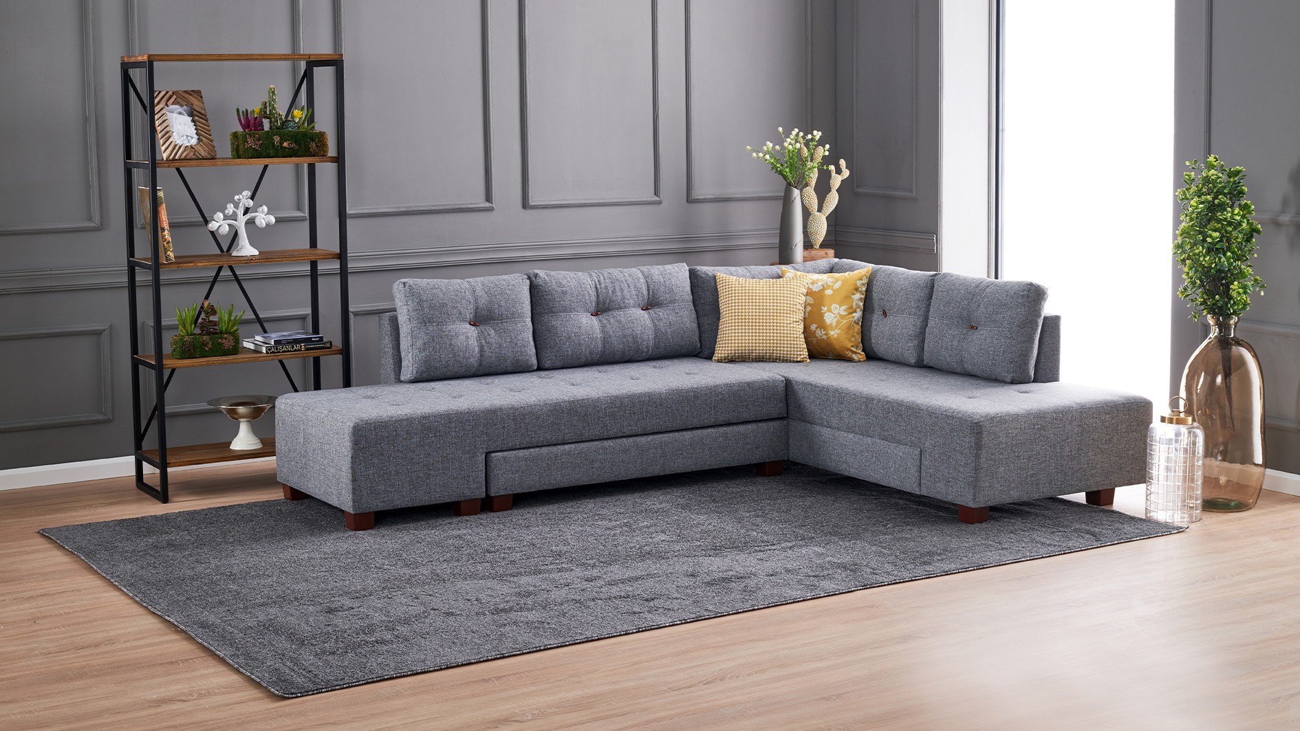 Manama Corner Sofa Bed Right - Grey