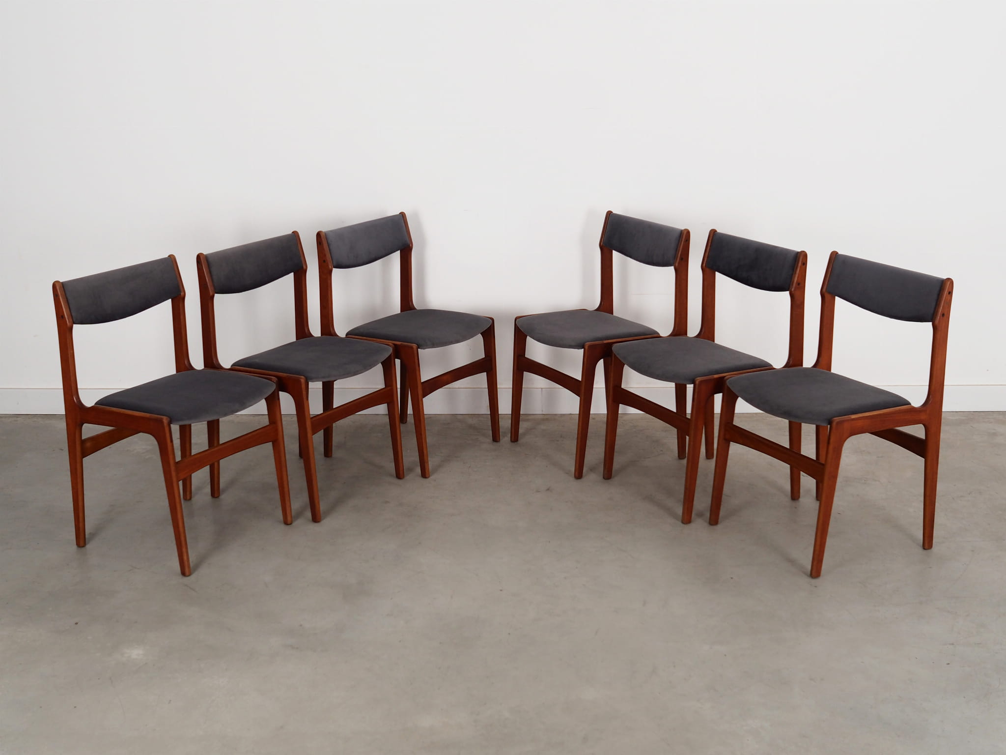 6x Chair Teak Velvet Brown 1960s