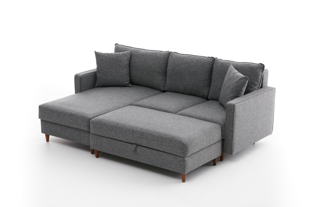 Eva Sofa Chaise Lounge Left with Pouf Grey
