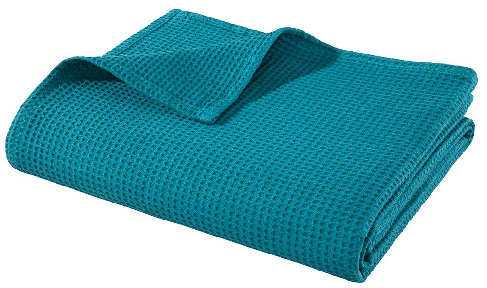 2x Kissen & Decken Set aus Waffelpiqué 100% Baumwolle Türkis