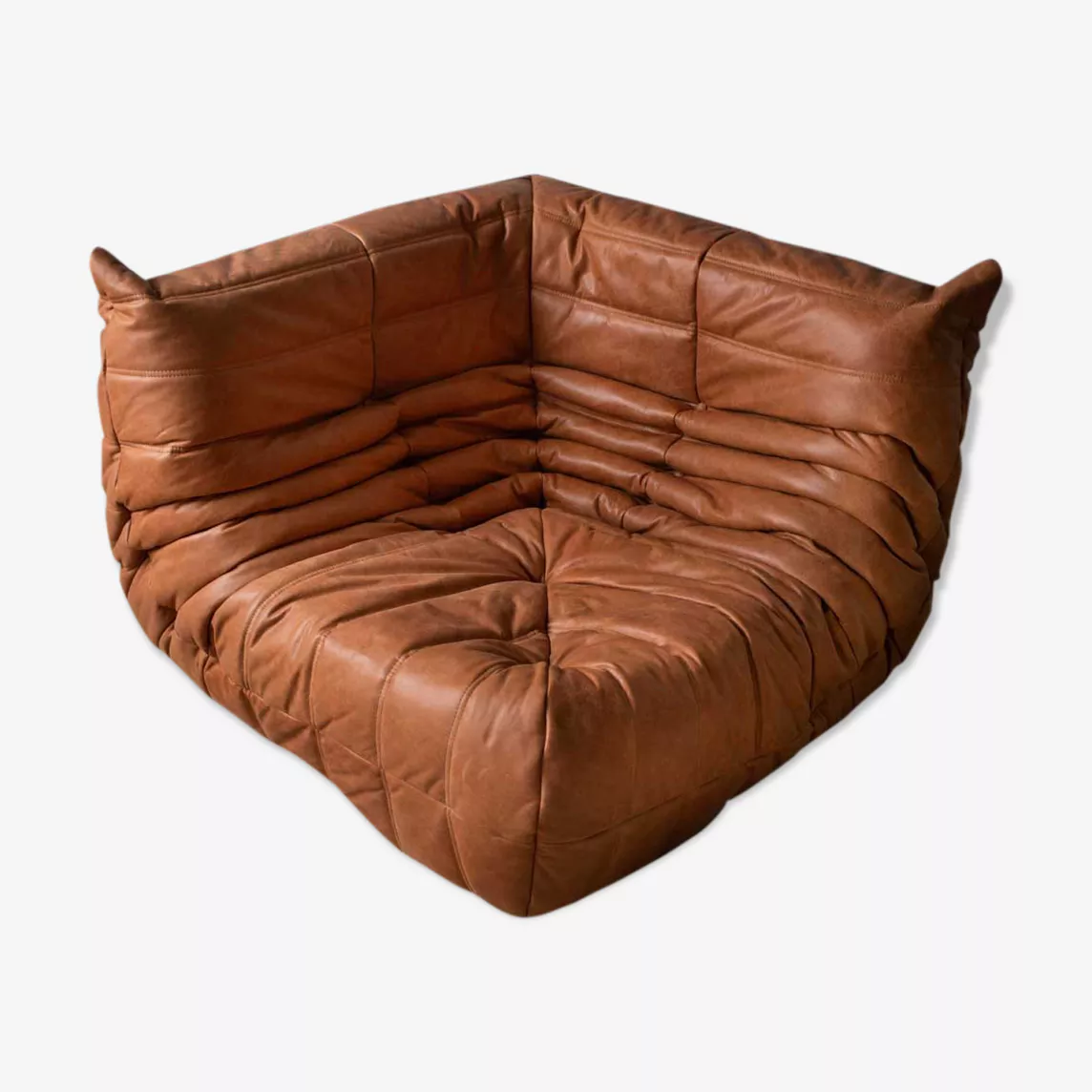 Togo Corner Sofa Pull-Up Leather Peach Brown