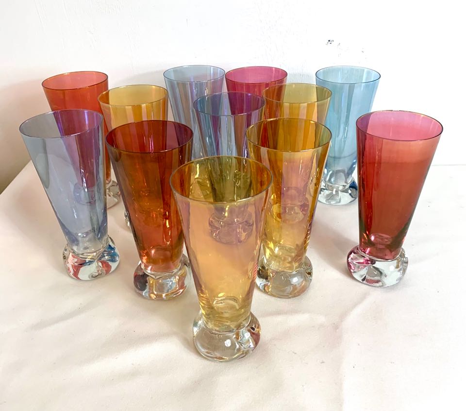 12x Vintage Glas Kristallglas Mehrfarbig