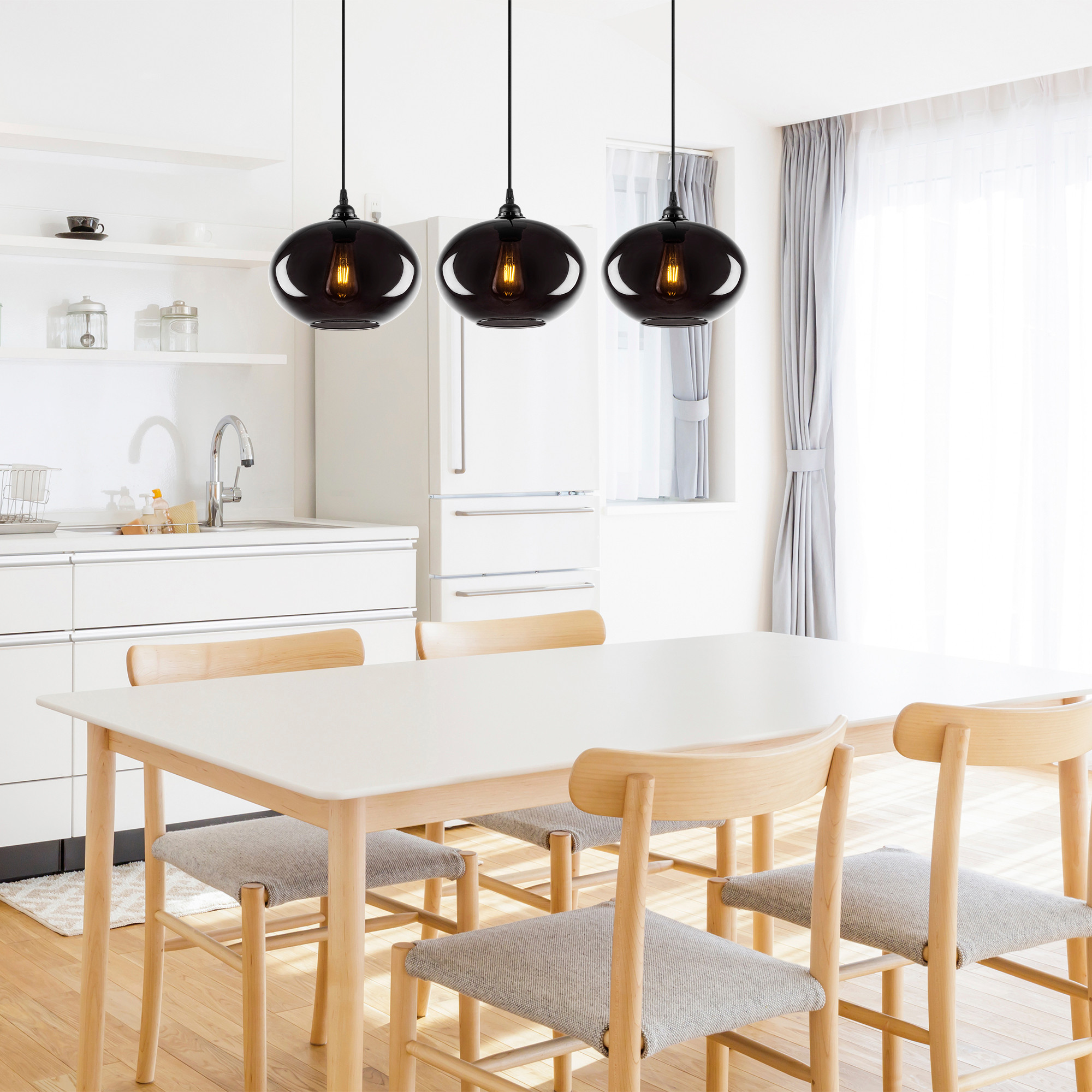 Pendant lamp 3 elements metal smoke-colored