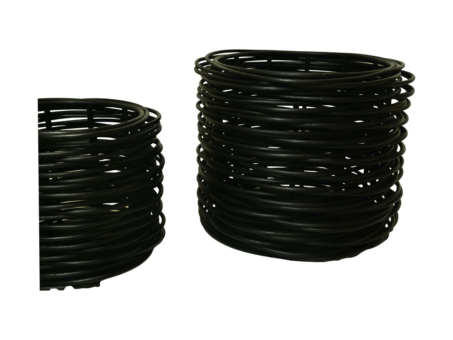 2x Korb Rattan Schwarz