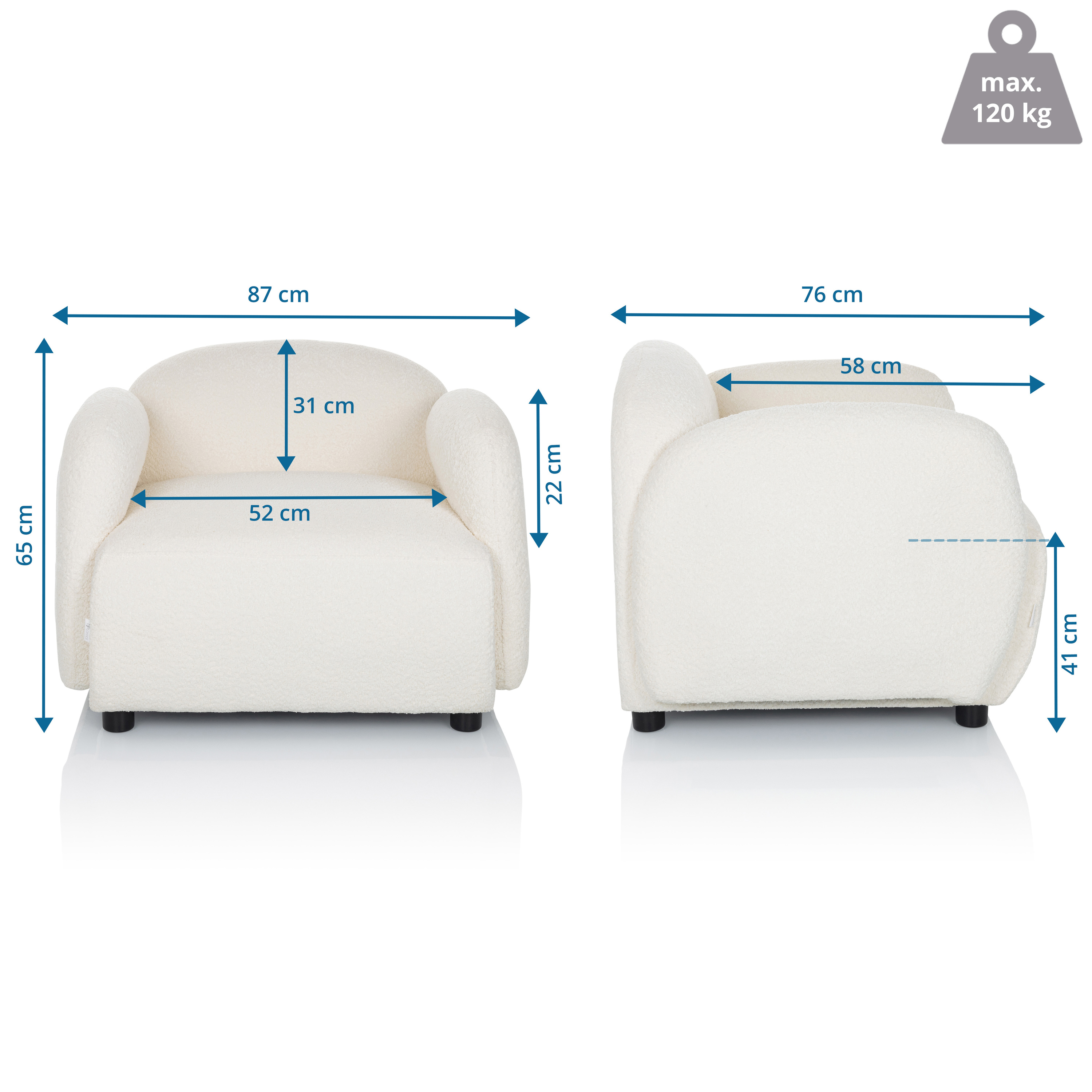 VERDUNA Chair Teddy fabric White