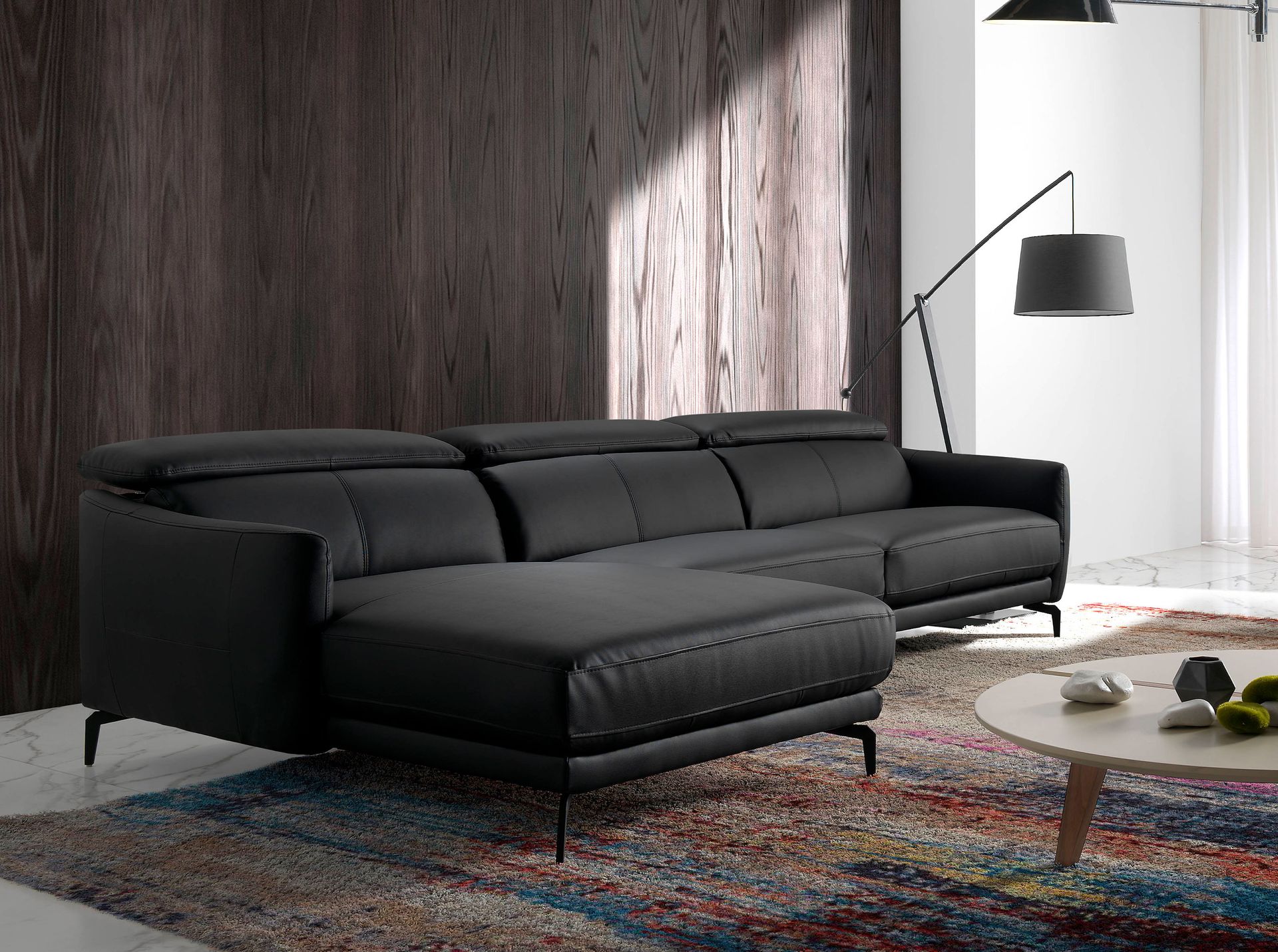 Sofa Chaise Lounge Left Leather Black