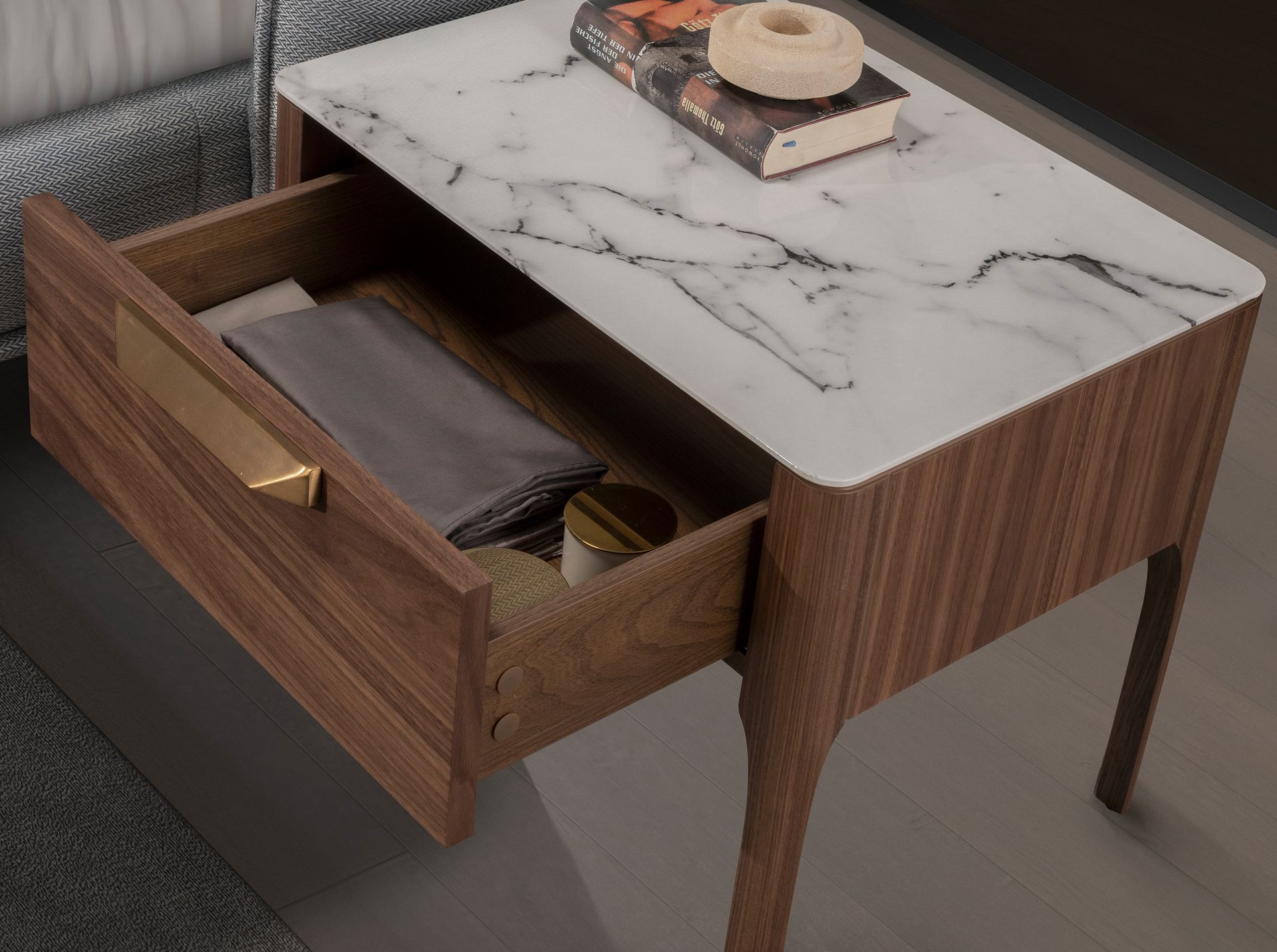 Side table in marble look Walnut veneer