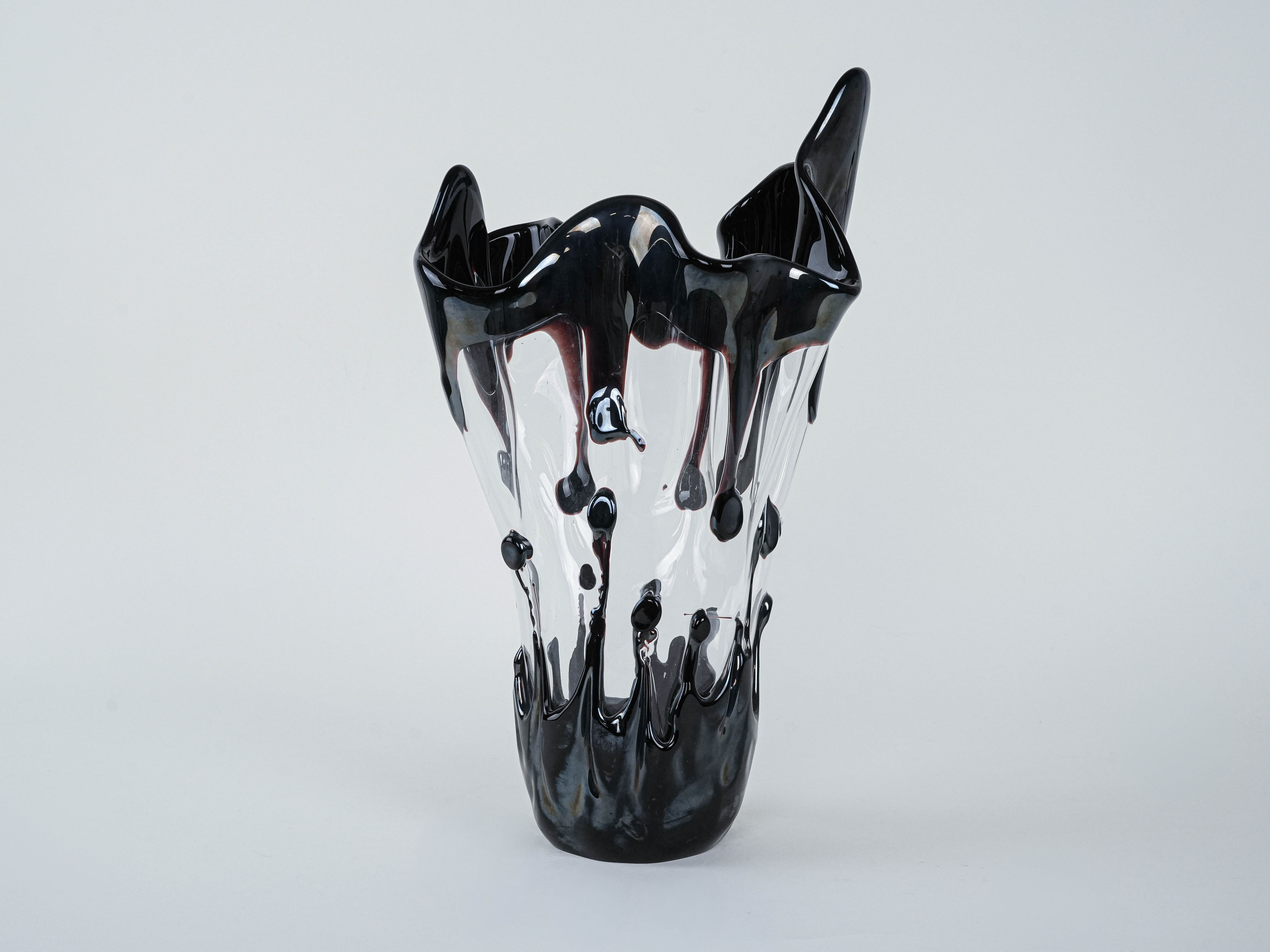 Murano glass vase black 1960s