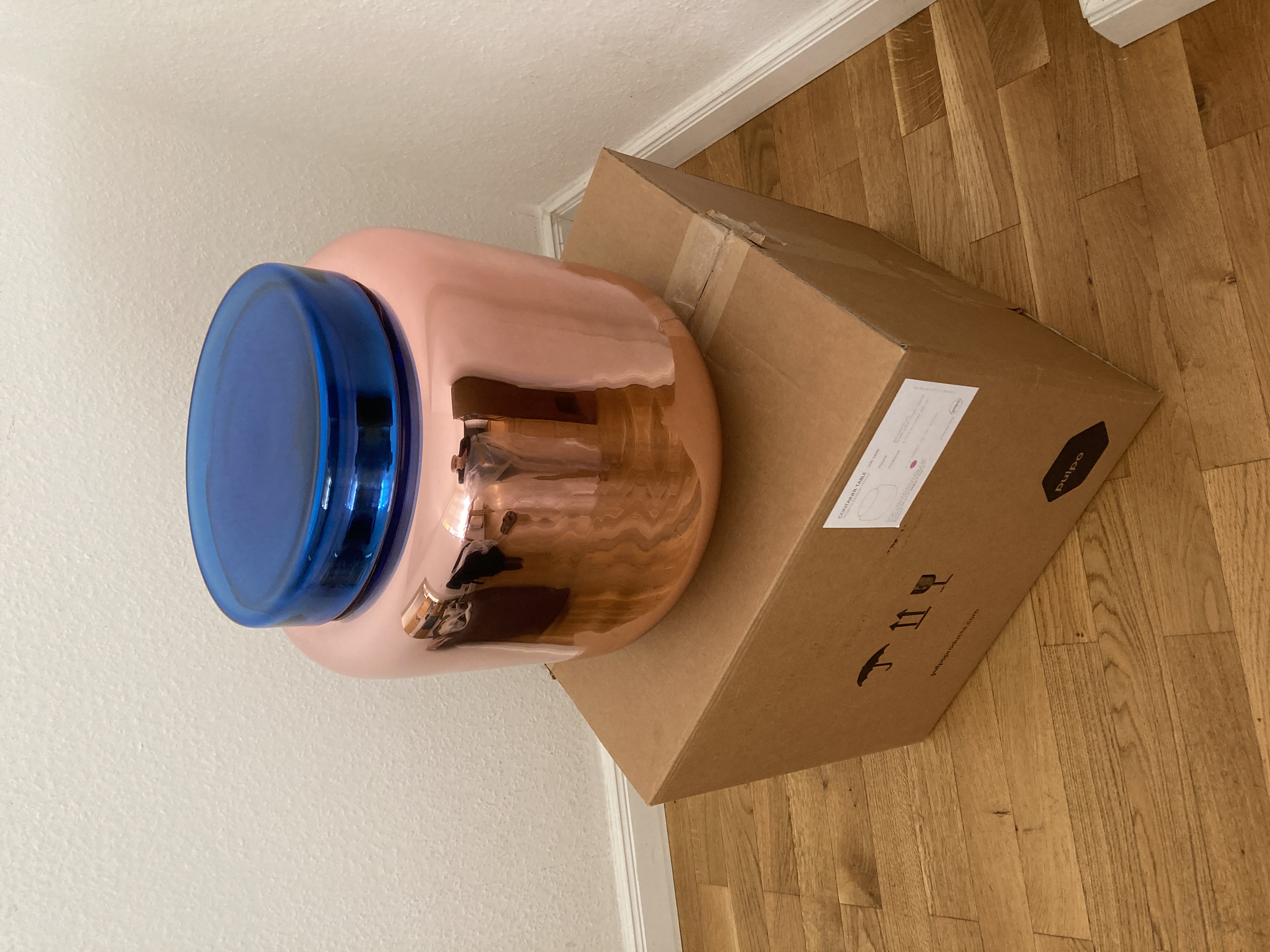 Container Table Glass Old Rose Blue