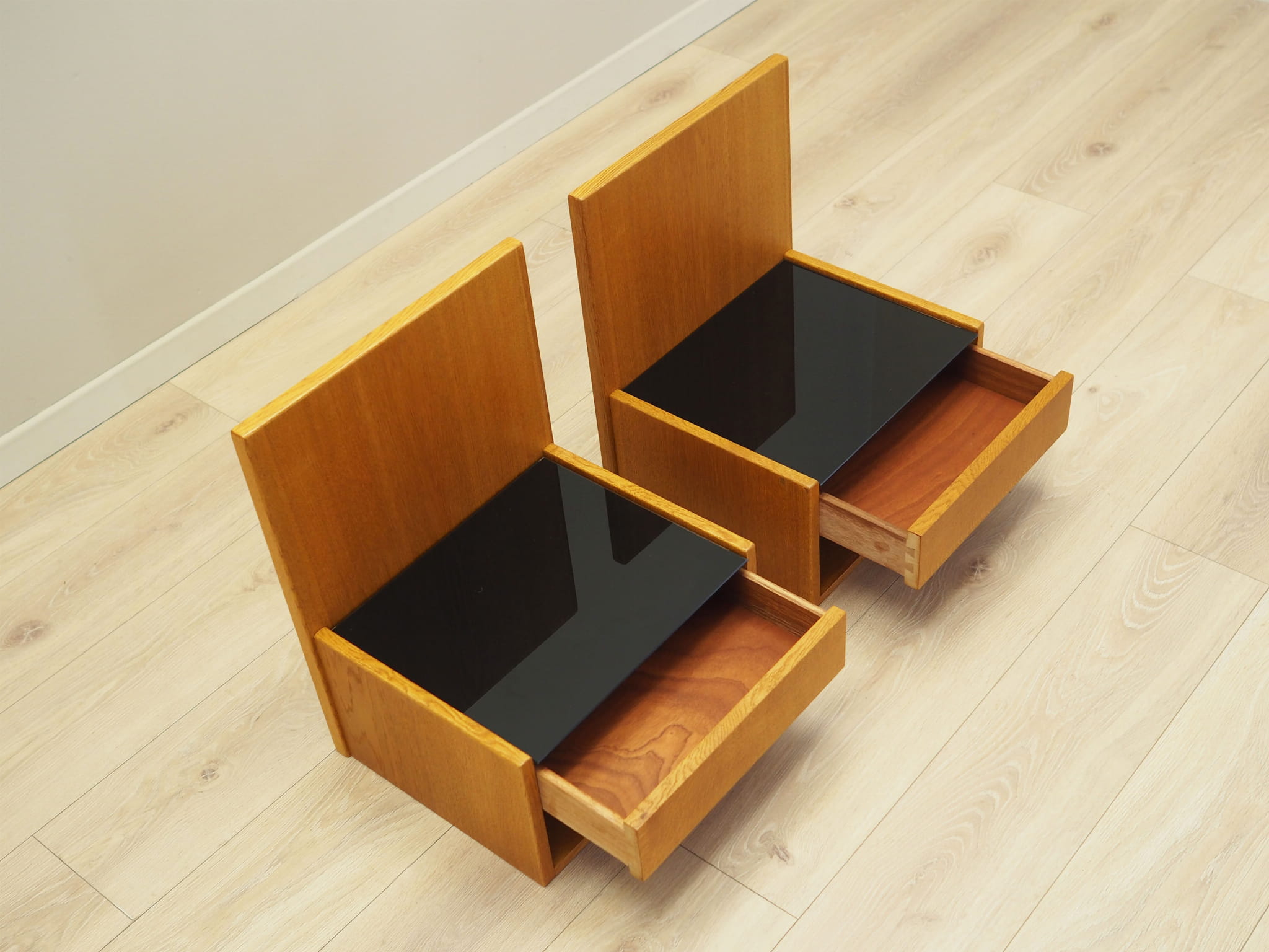 2x Hanging Nightstand Set Wood Brown 1960s