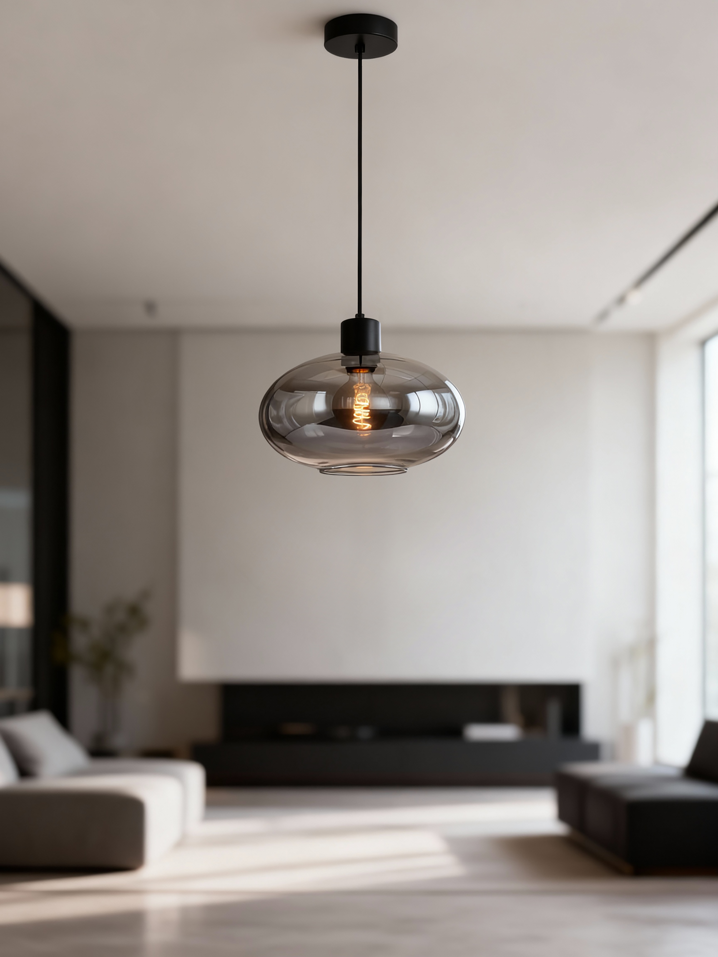 1-Flammig Laport Pendelleuchte Gusseisen Rauchglas