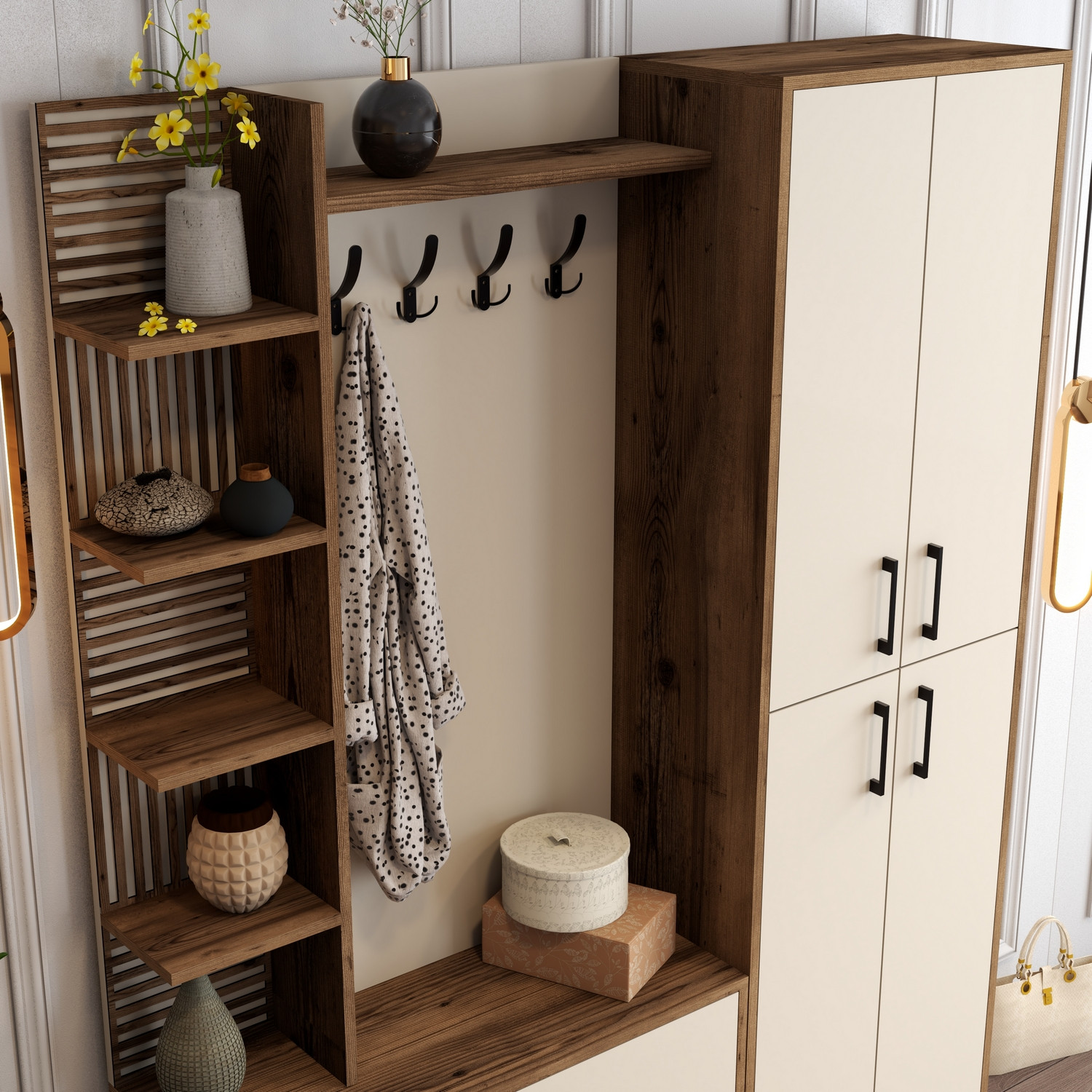 Walnut Brown Wardrobe Cream 150cm x 200cm