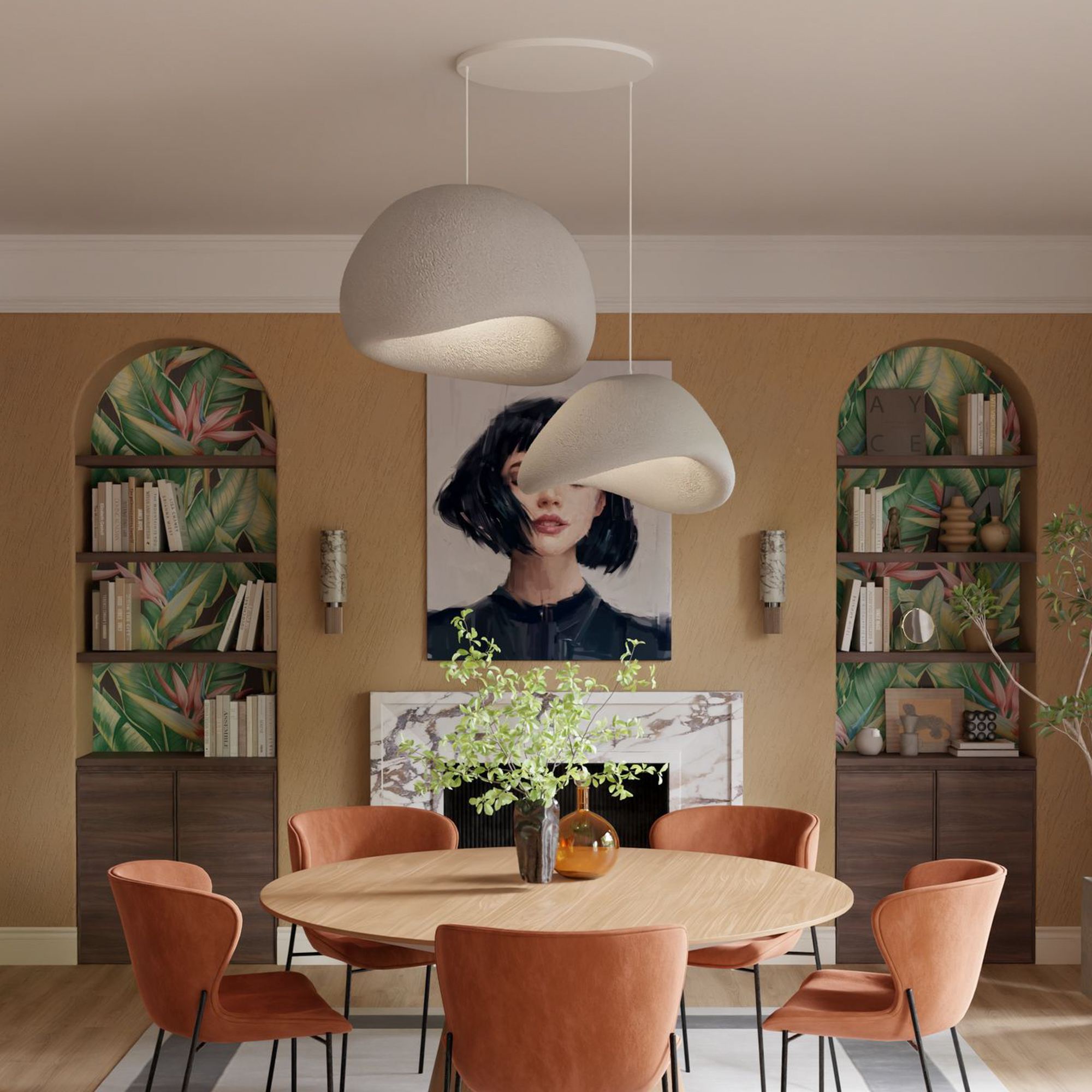 2-Flammig Wabi Sabi Plasterglows Pendelleuchte Beton Grau
