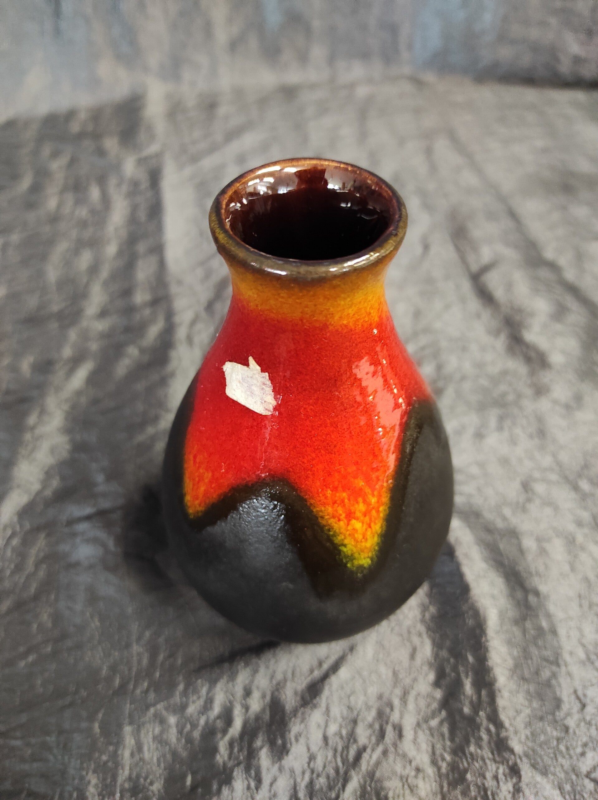 Vintage Vase Keramik Rot Schwarz