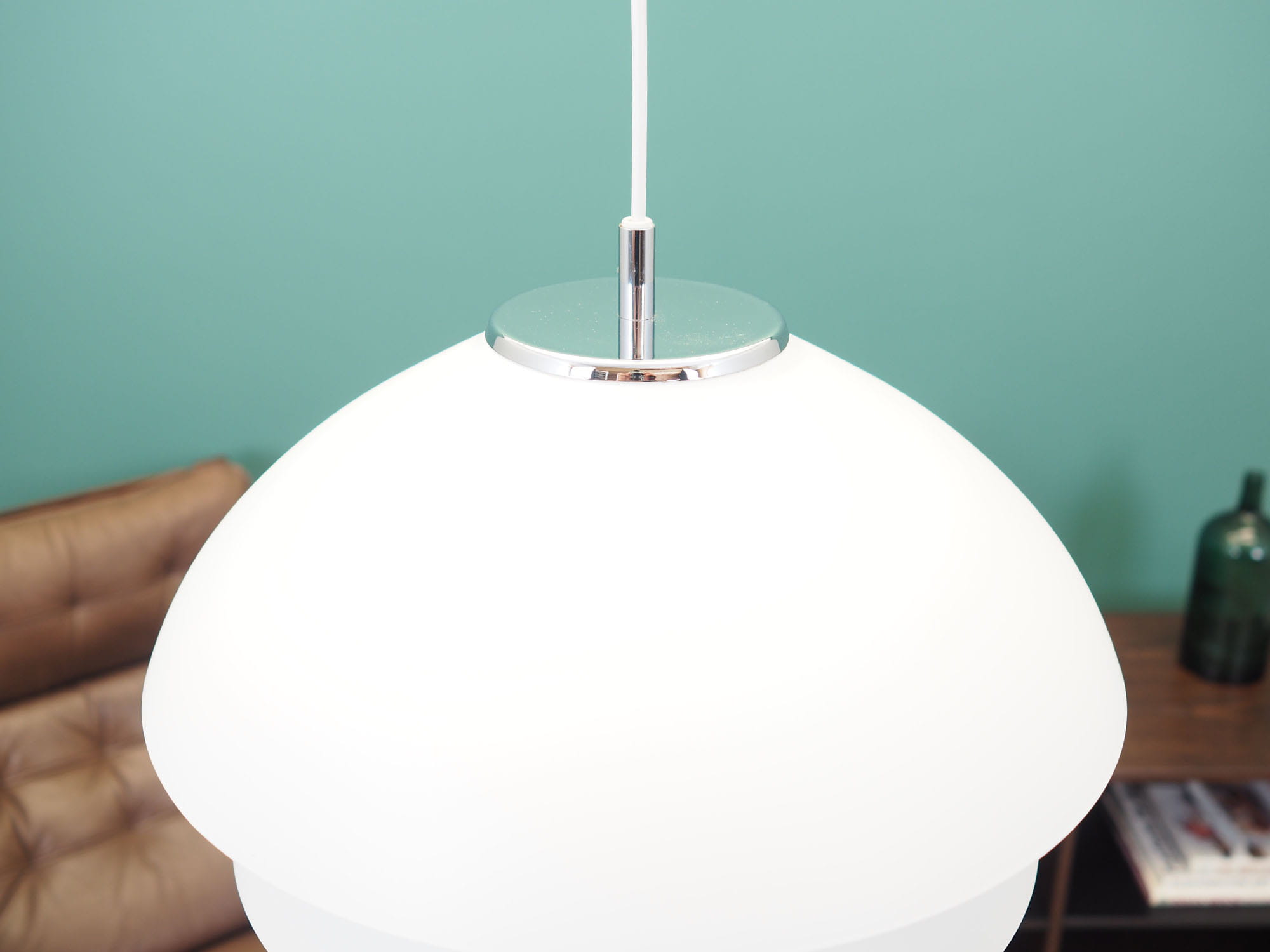 Vintage pendant lamp metal white 1970s
