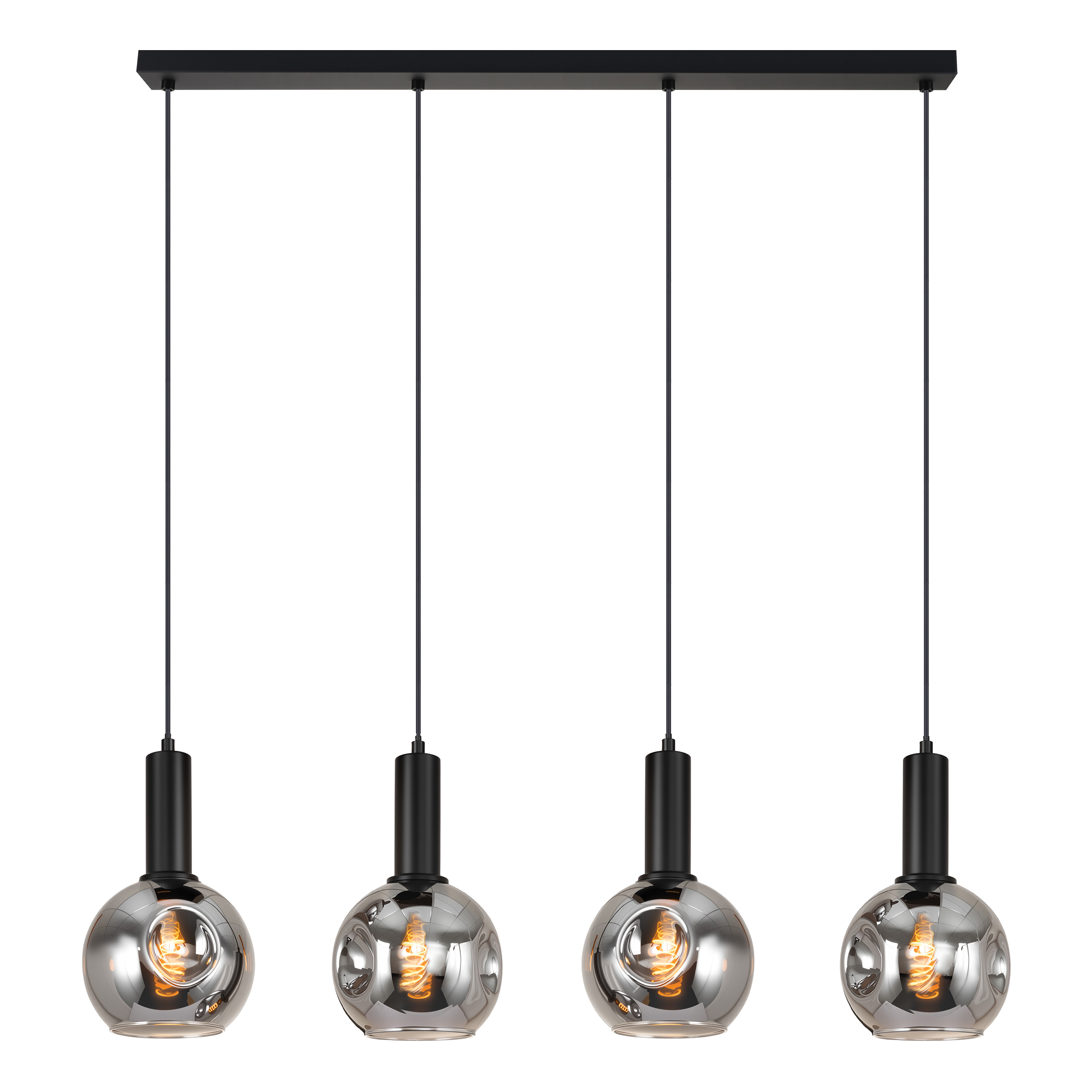 4-Light Ardeno Pendant Light Cast Iron Smoked Glass Black